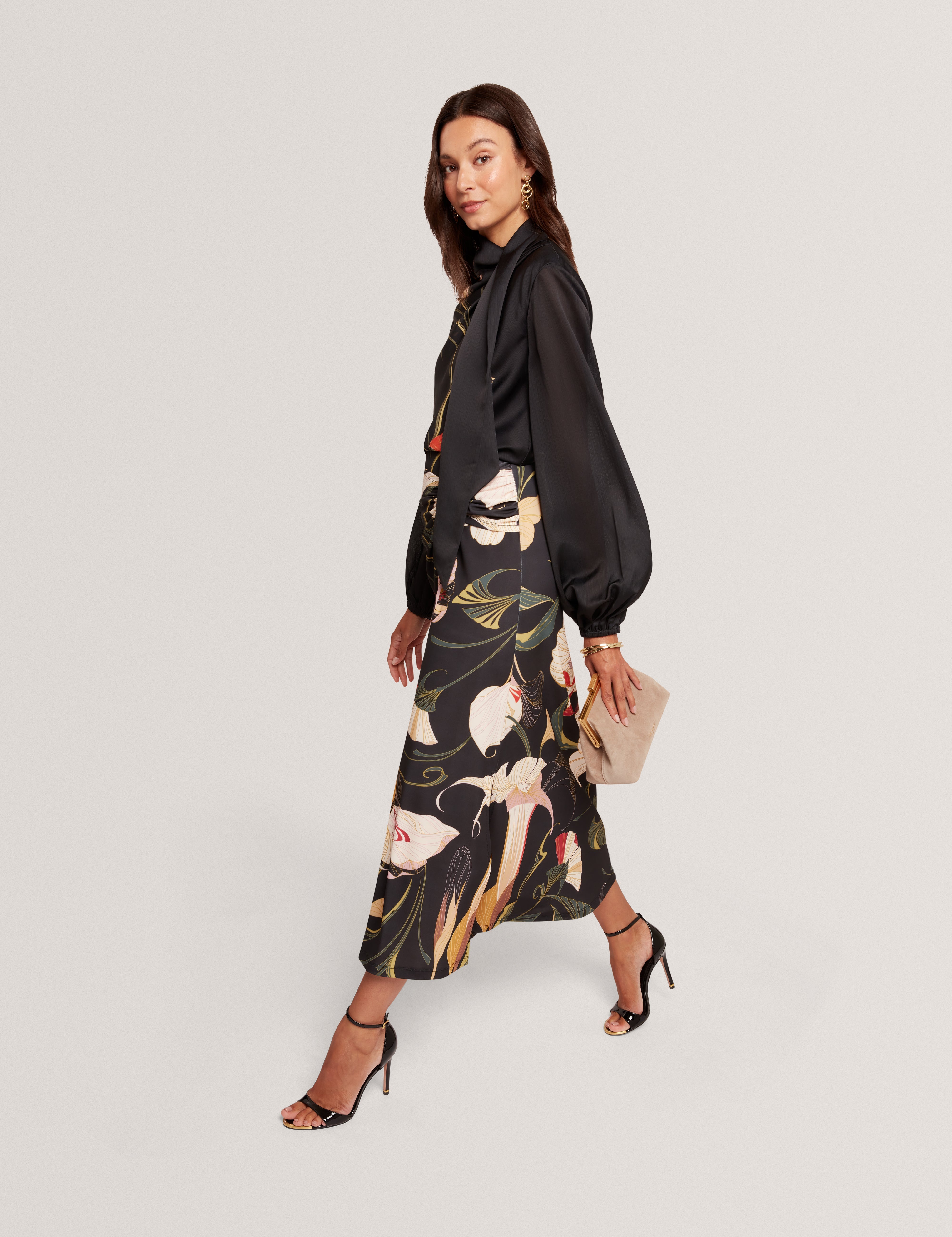 Kaytia Printed Wrap Detail Skirt Black