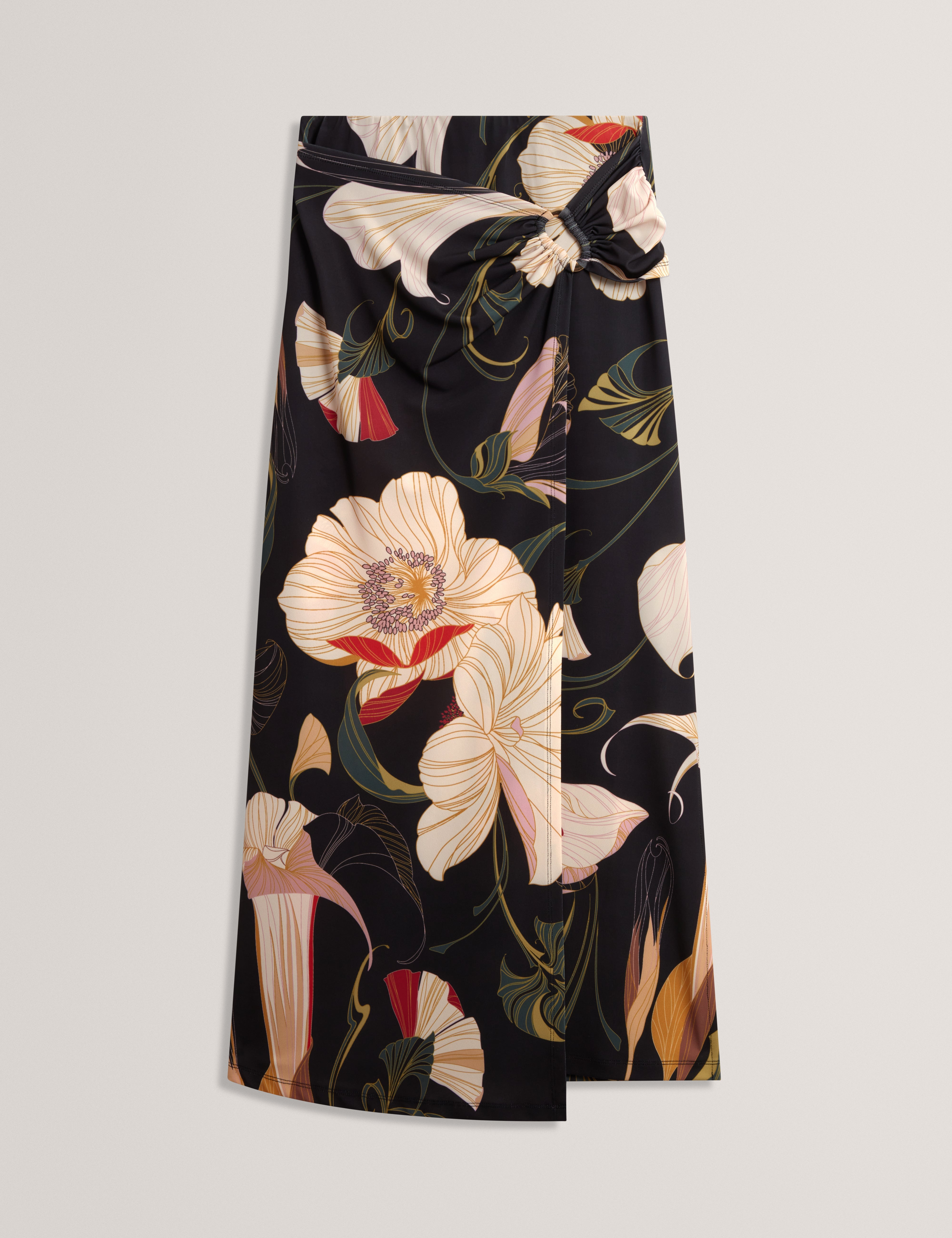 Kaytia Printed Wrap Detail Skirt Black