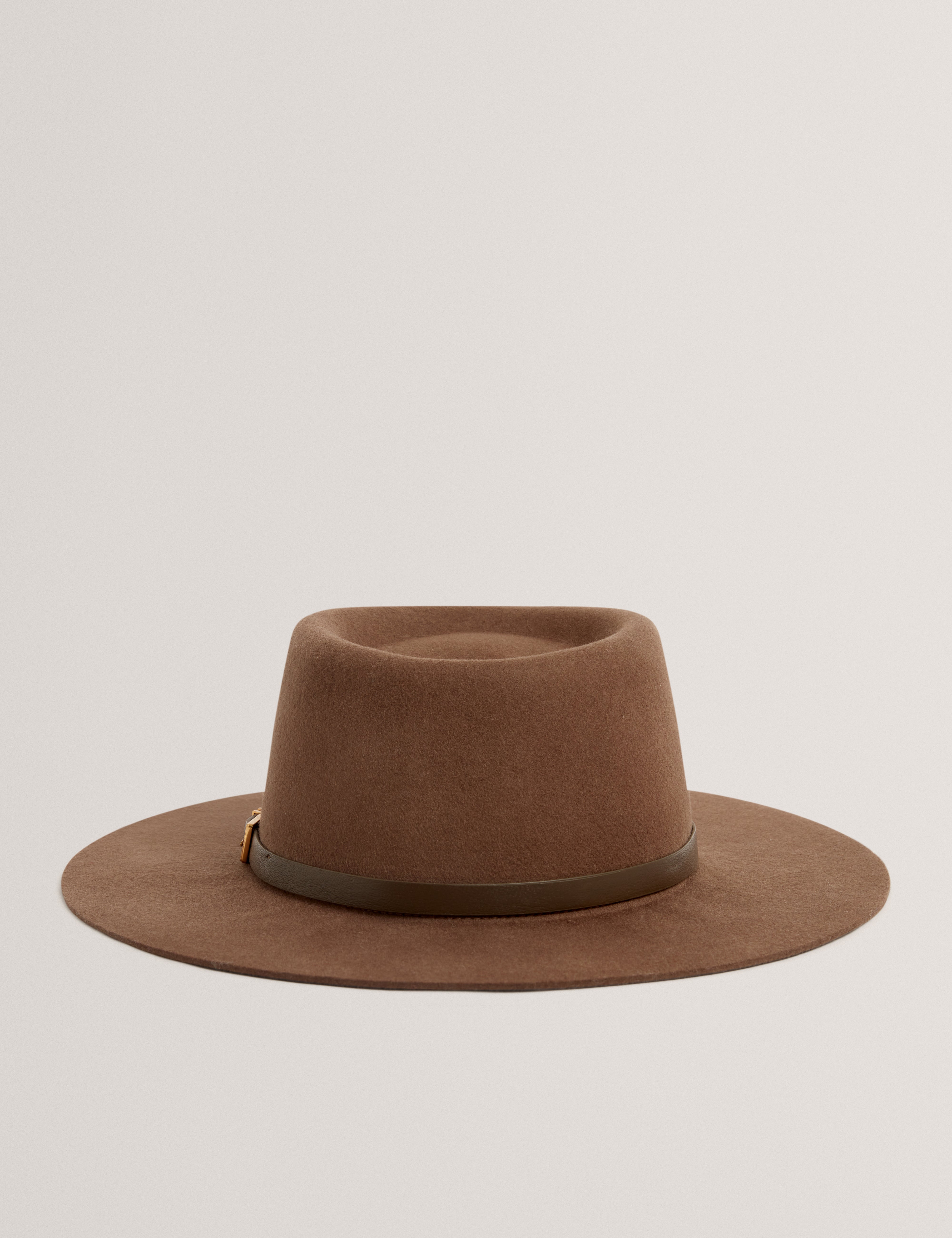Jillli Buckle Detail Wool Blend Felt Hat Brown