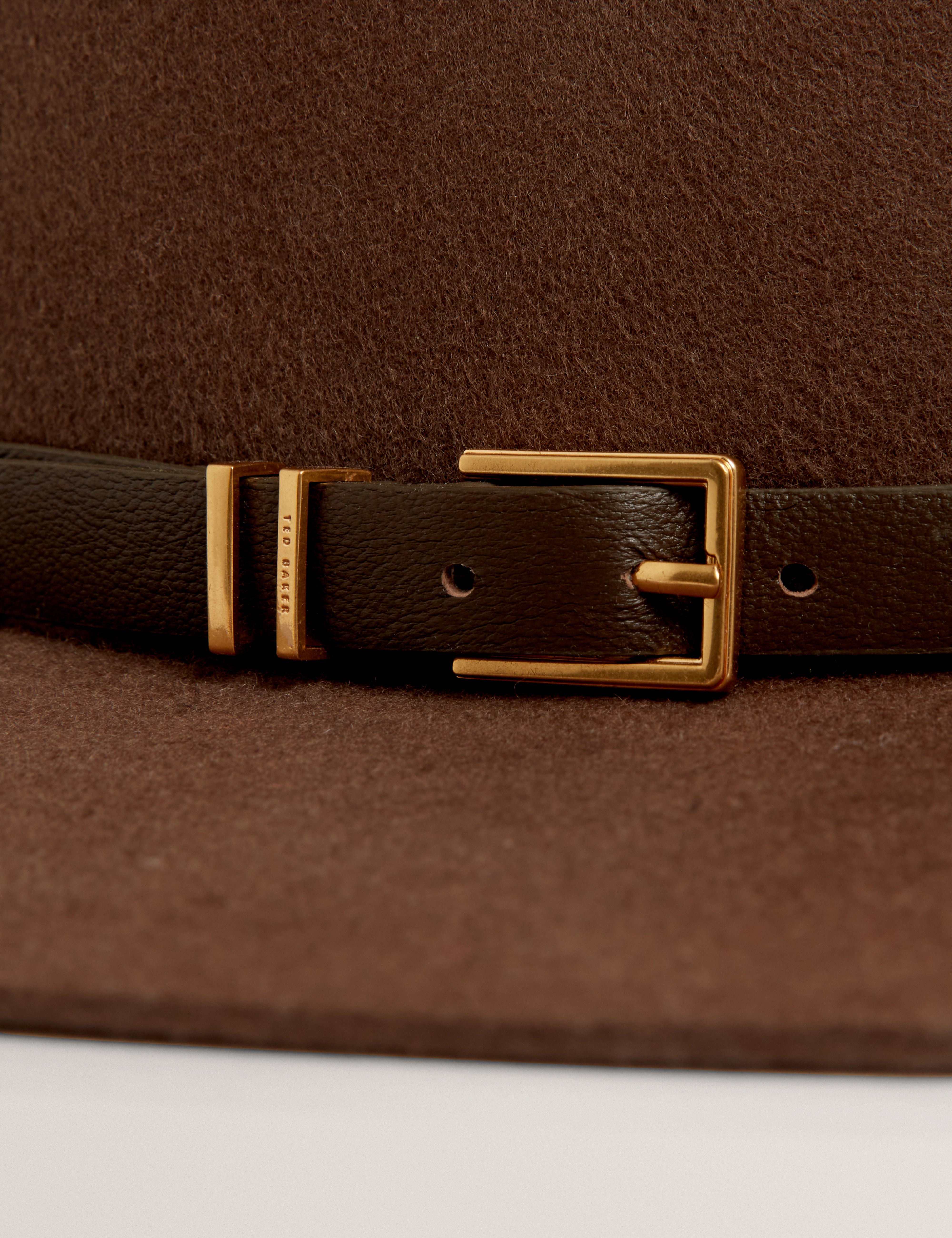 Jillli Buckle Detail Wool Blend Felt Hat Brown