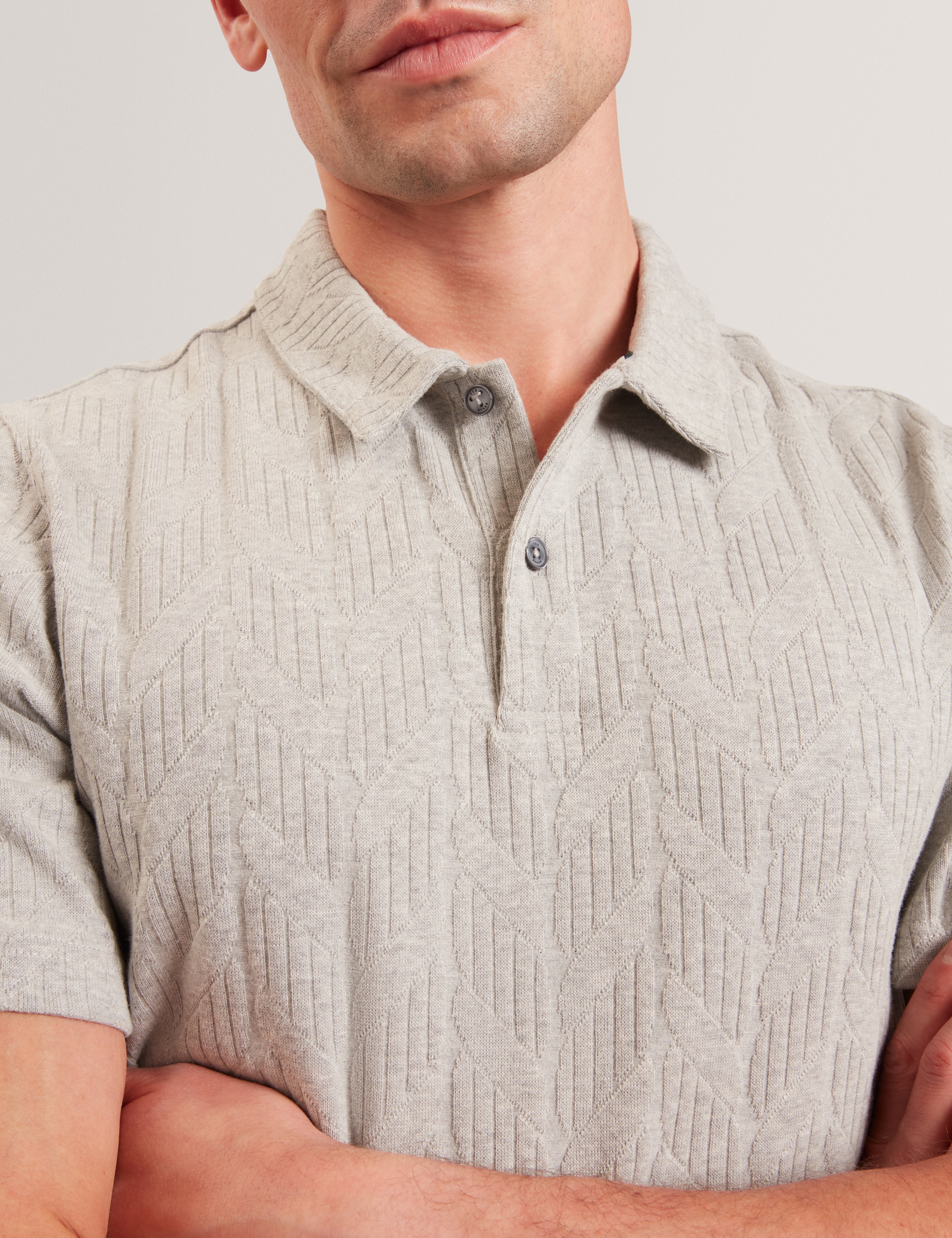 Rembran Short Sleeve Cable Stitch T Polo Lt-Grey