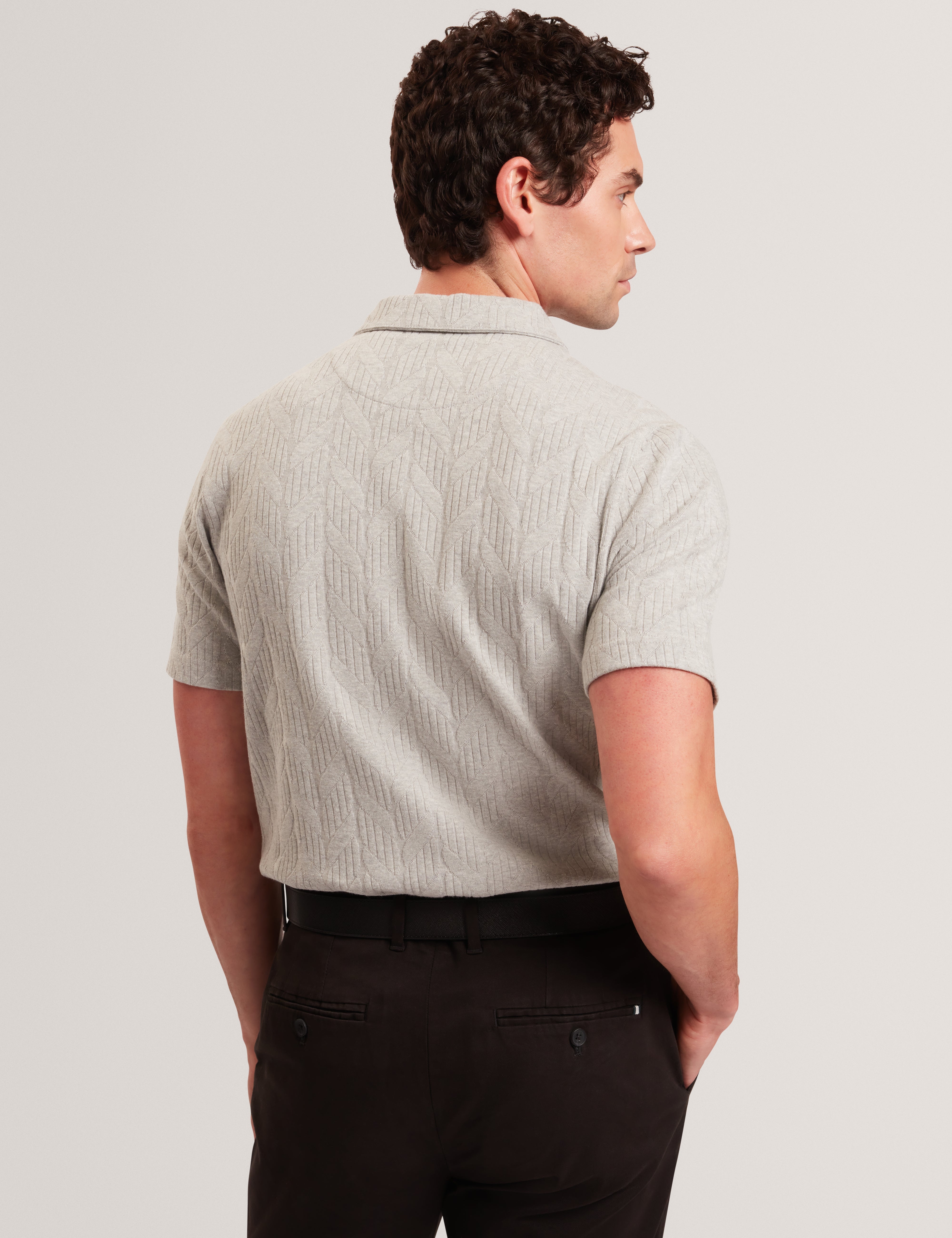 Rembran Short Sleeve Cable Stitch T Polo Lt-Grey
