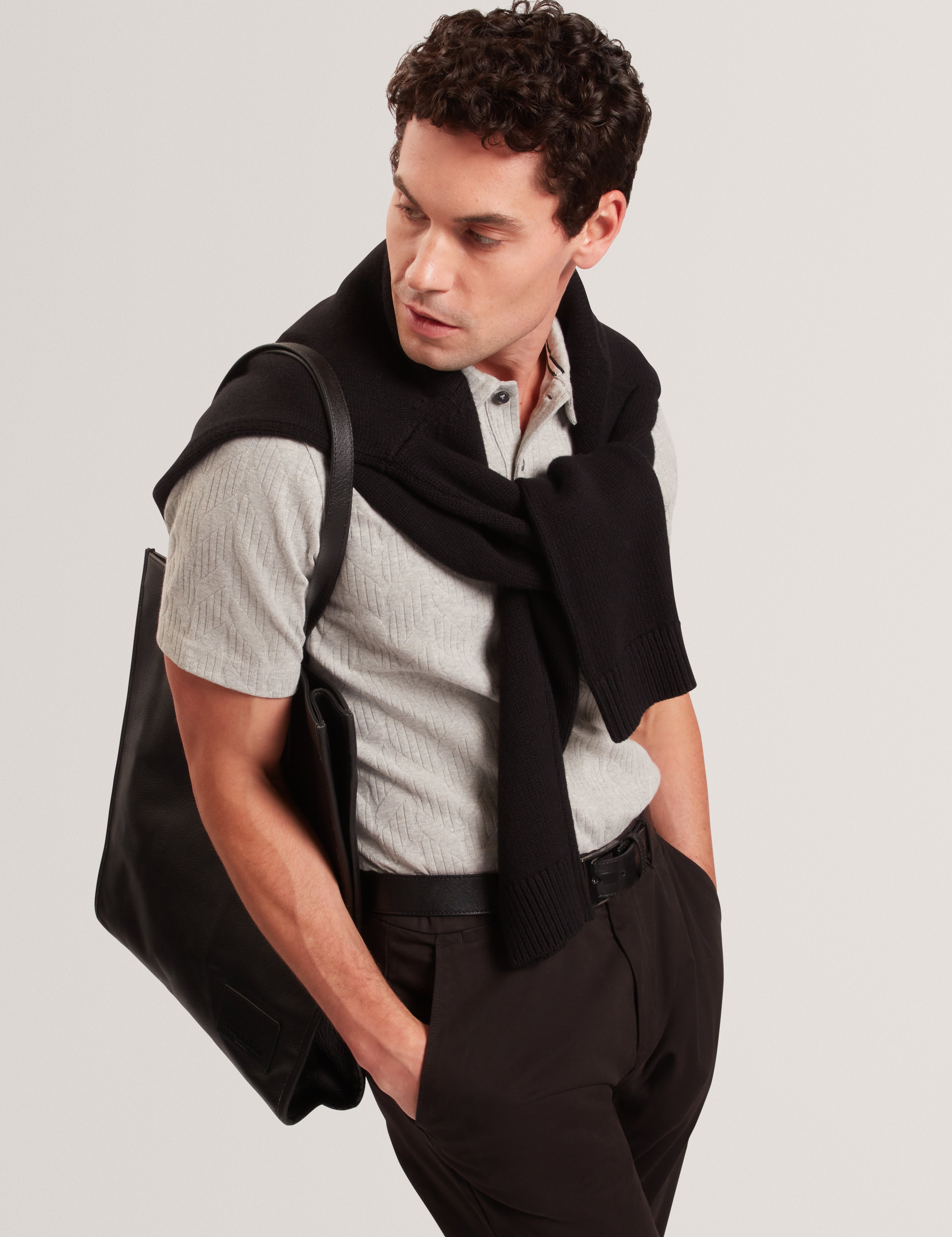 Rembran Short Sleeve Cable Stitch T Polo Lt-Grey