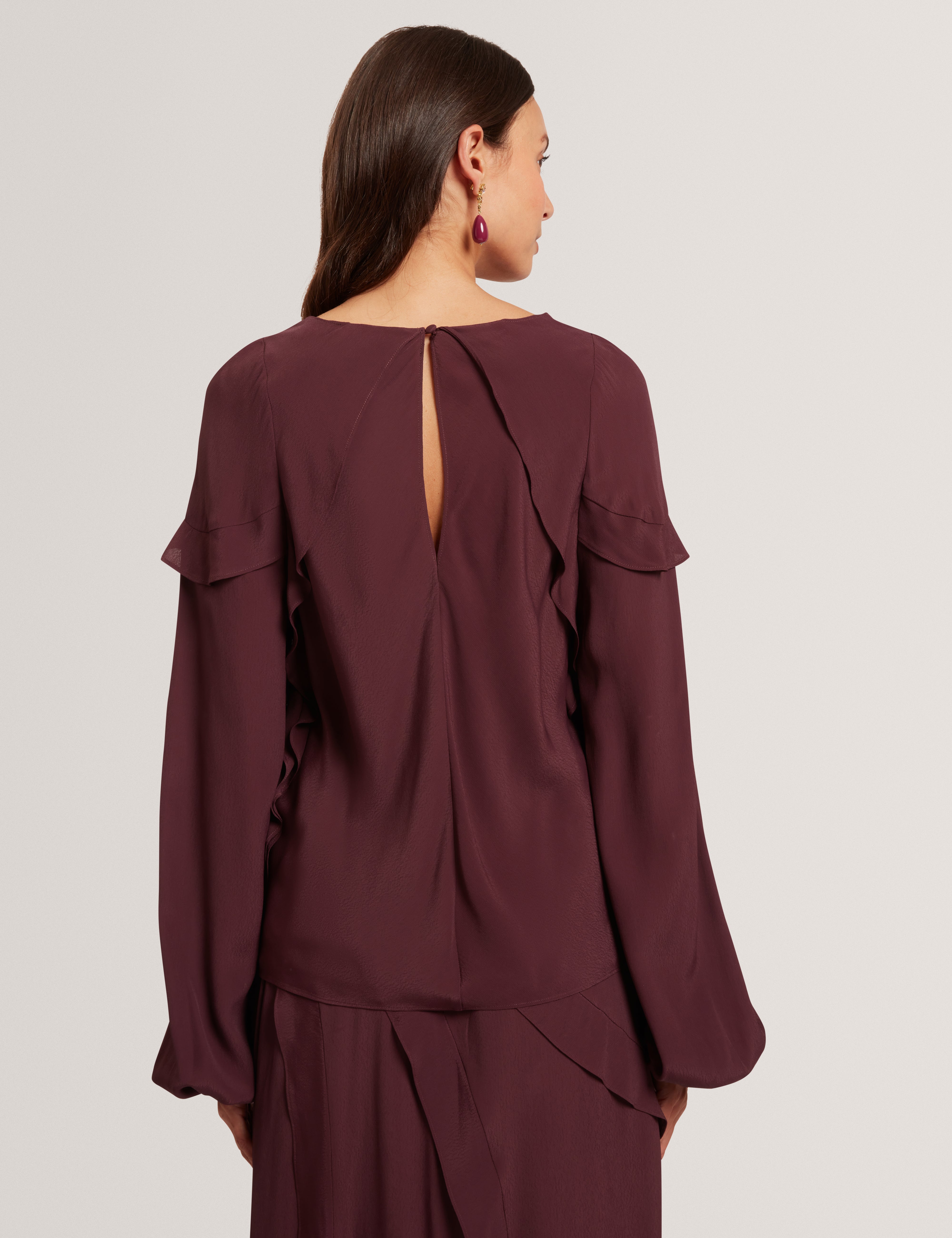 Kayfa Frill Detail Long Sleeve Blouse Oxblood