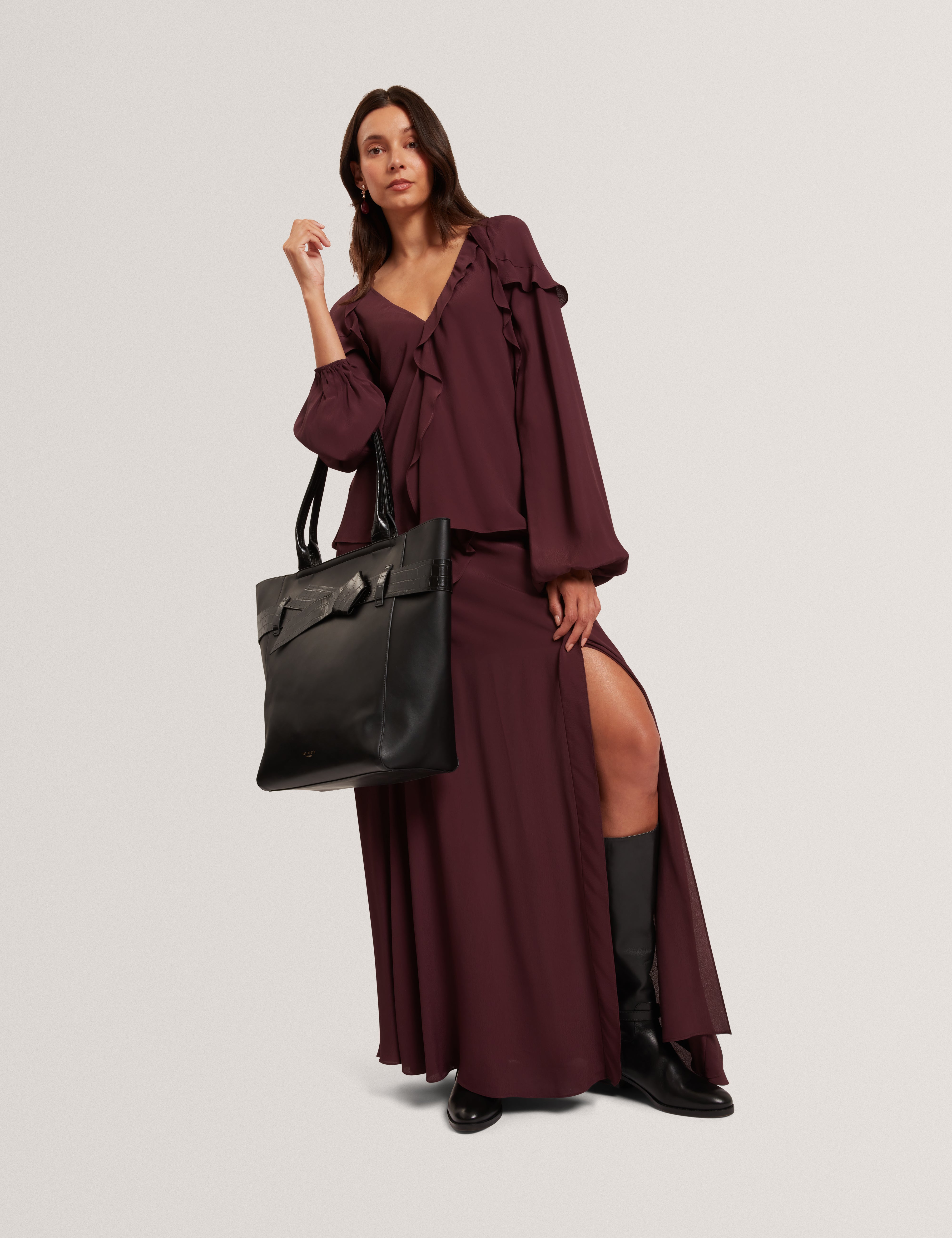 Kayfa Frill Detail Long Sleeve Blouse Oxblood