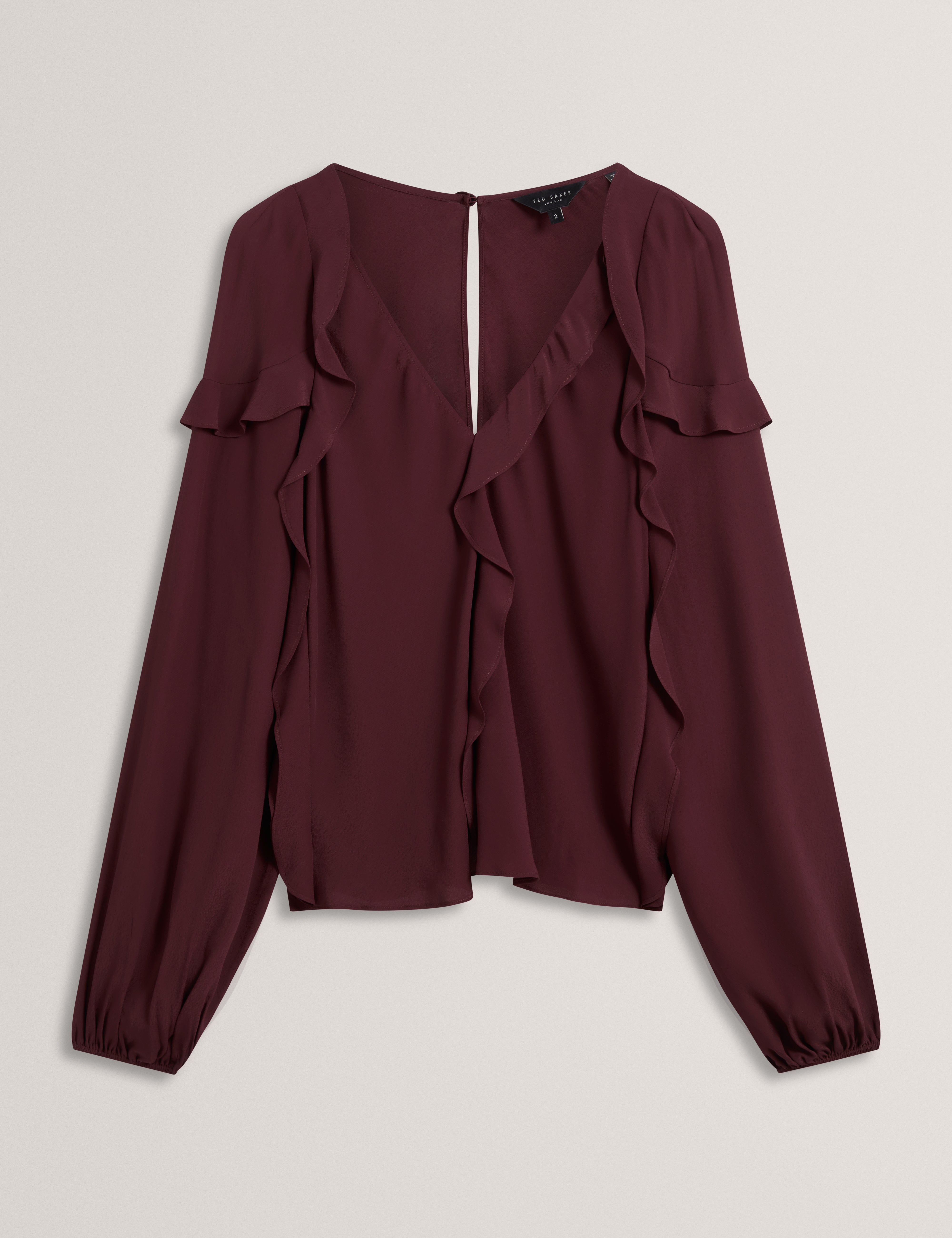 Kayfa Frill Detail Long Sleeve Blouse Oxblood
