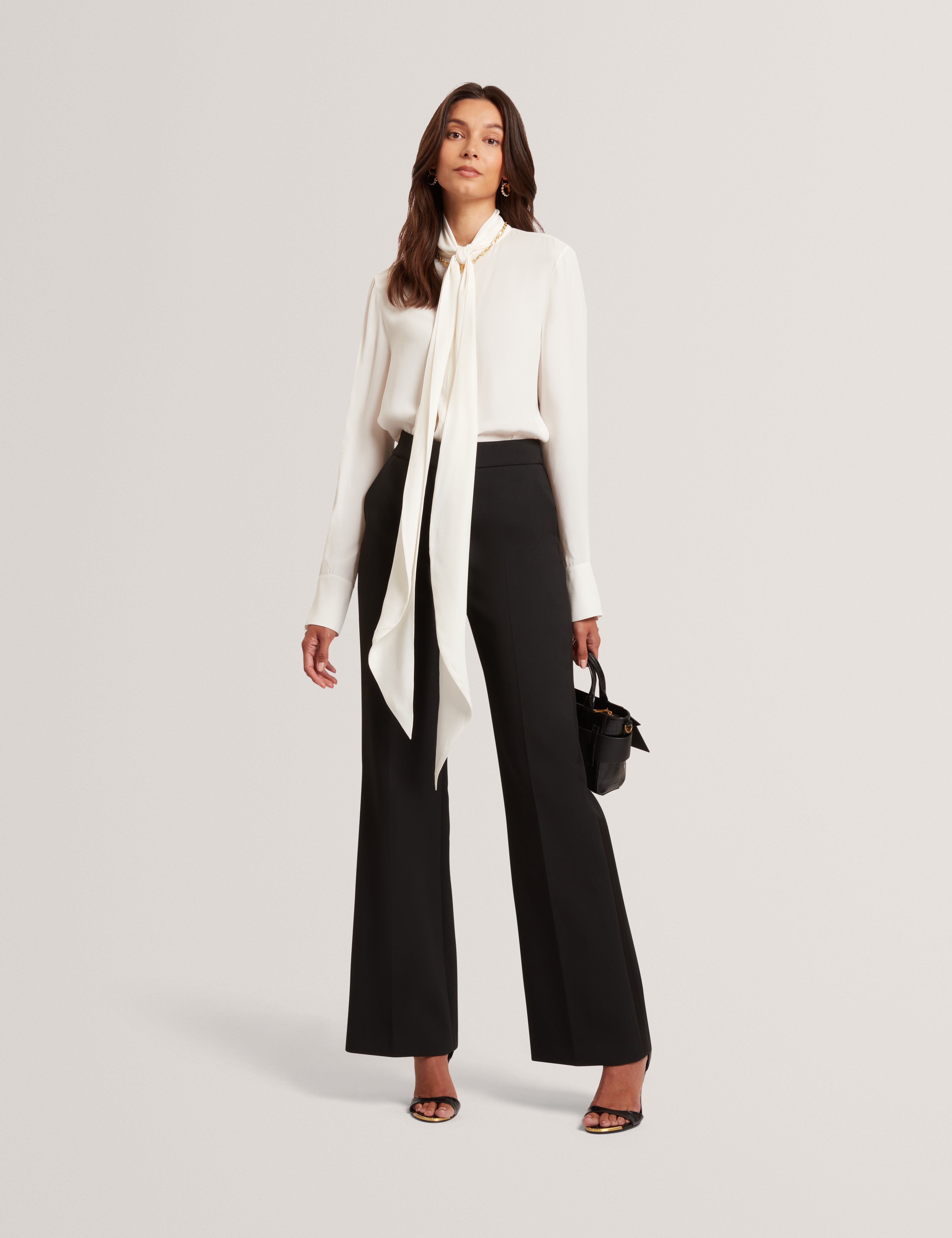 Ressia Long Sleeve Blouse With Neck Tie Ivory