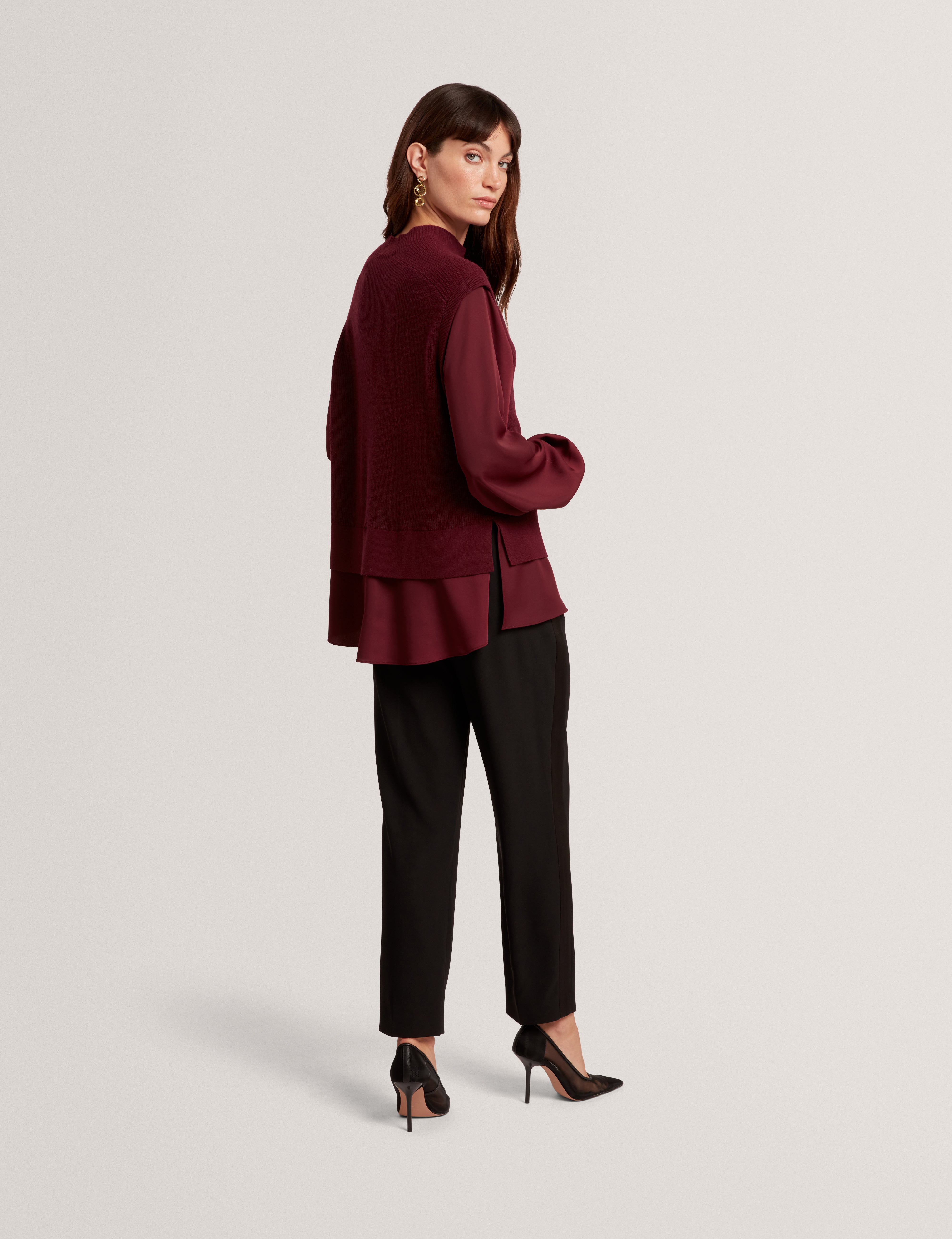 Caycey Woven Sleeve Knitted Jumper Maroon