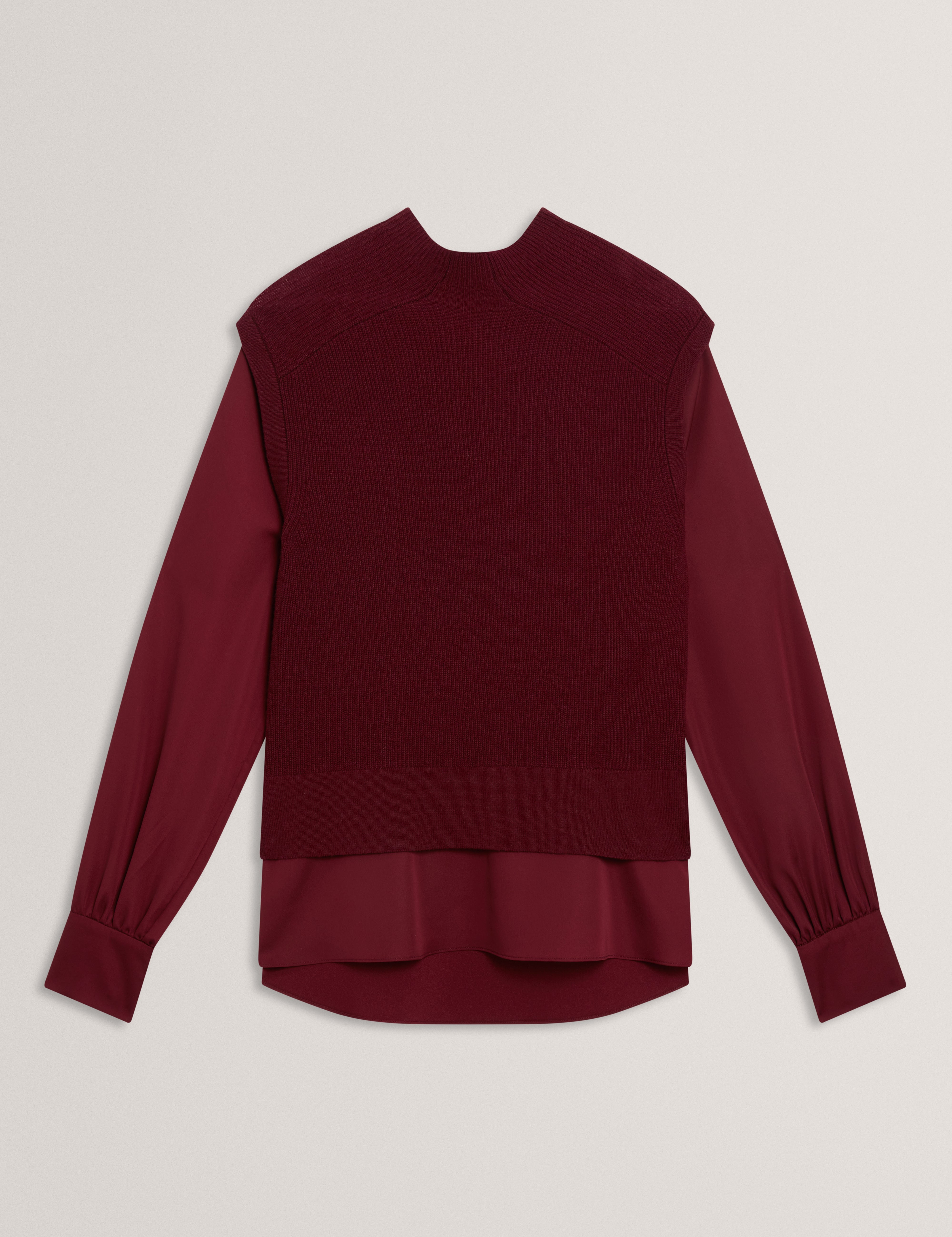 Caycey Woven Sleeve Knitted Jumper Maroon