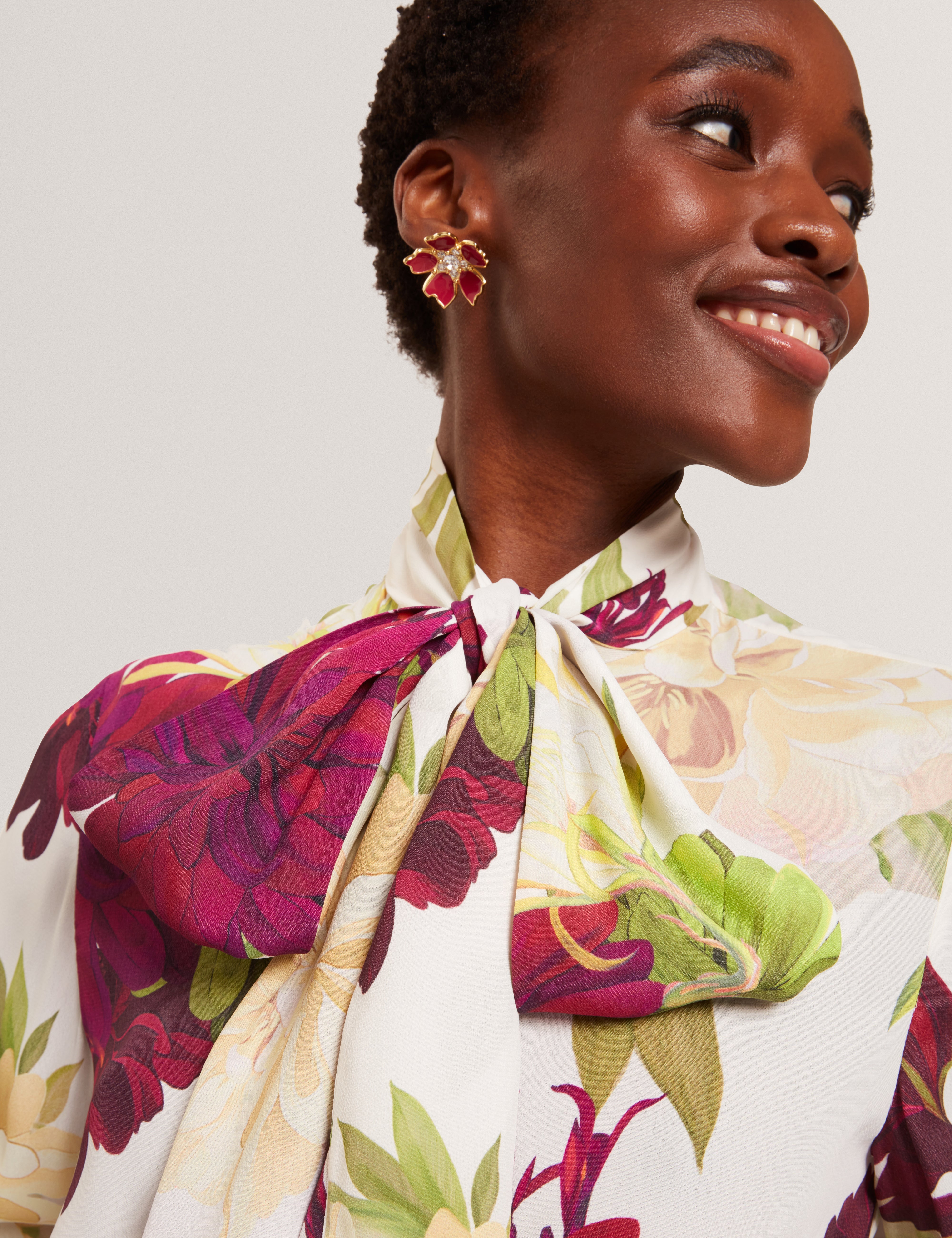 Marzena Printed Scarf Detail Long Sleeve Blouse Ivory