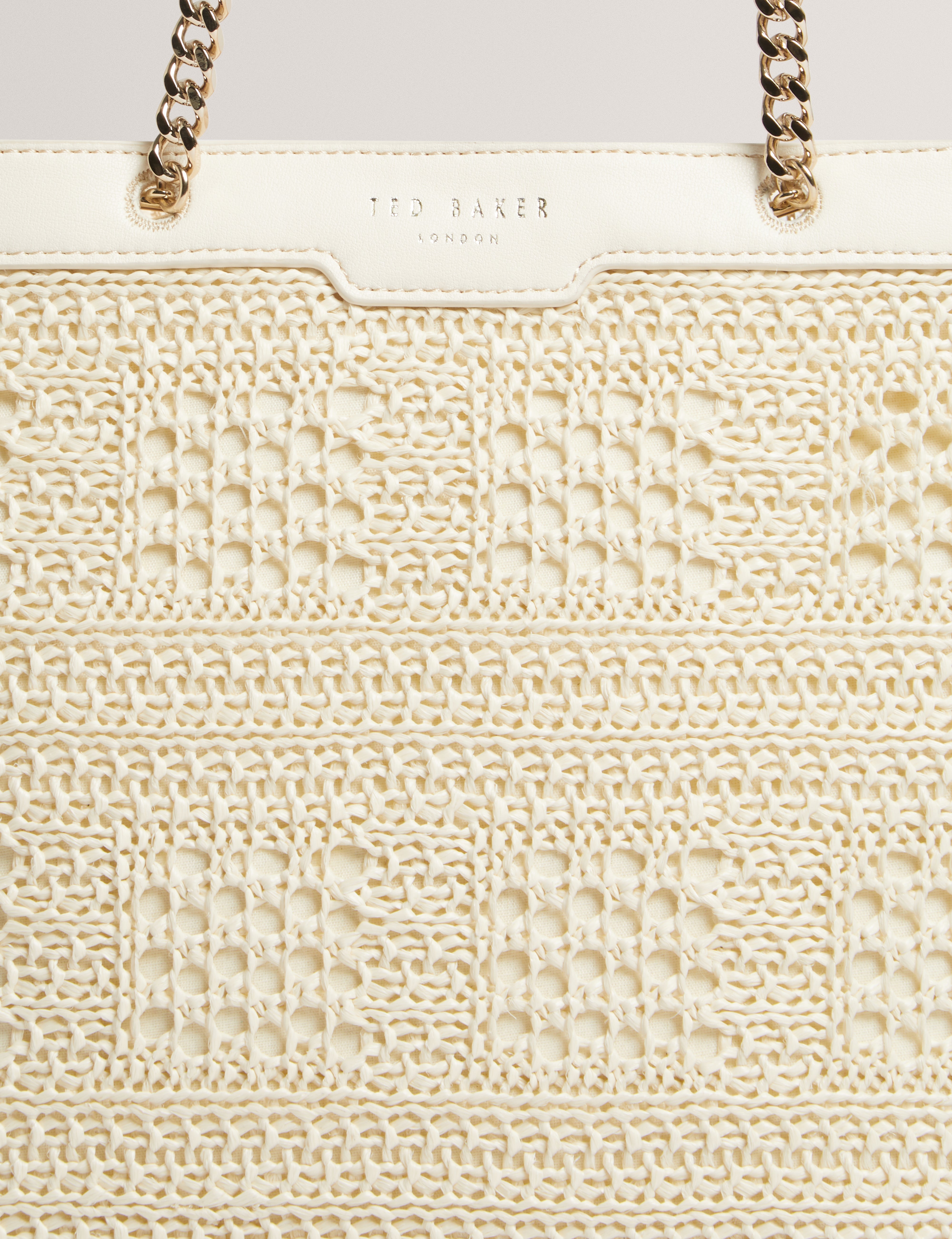 Pamlen Raffia Straw Chain Strap Square Tote Bag Ivory