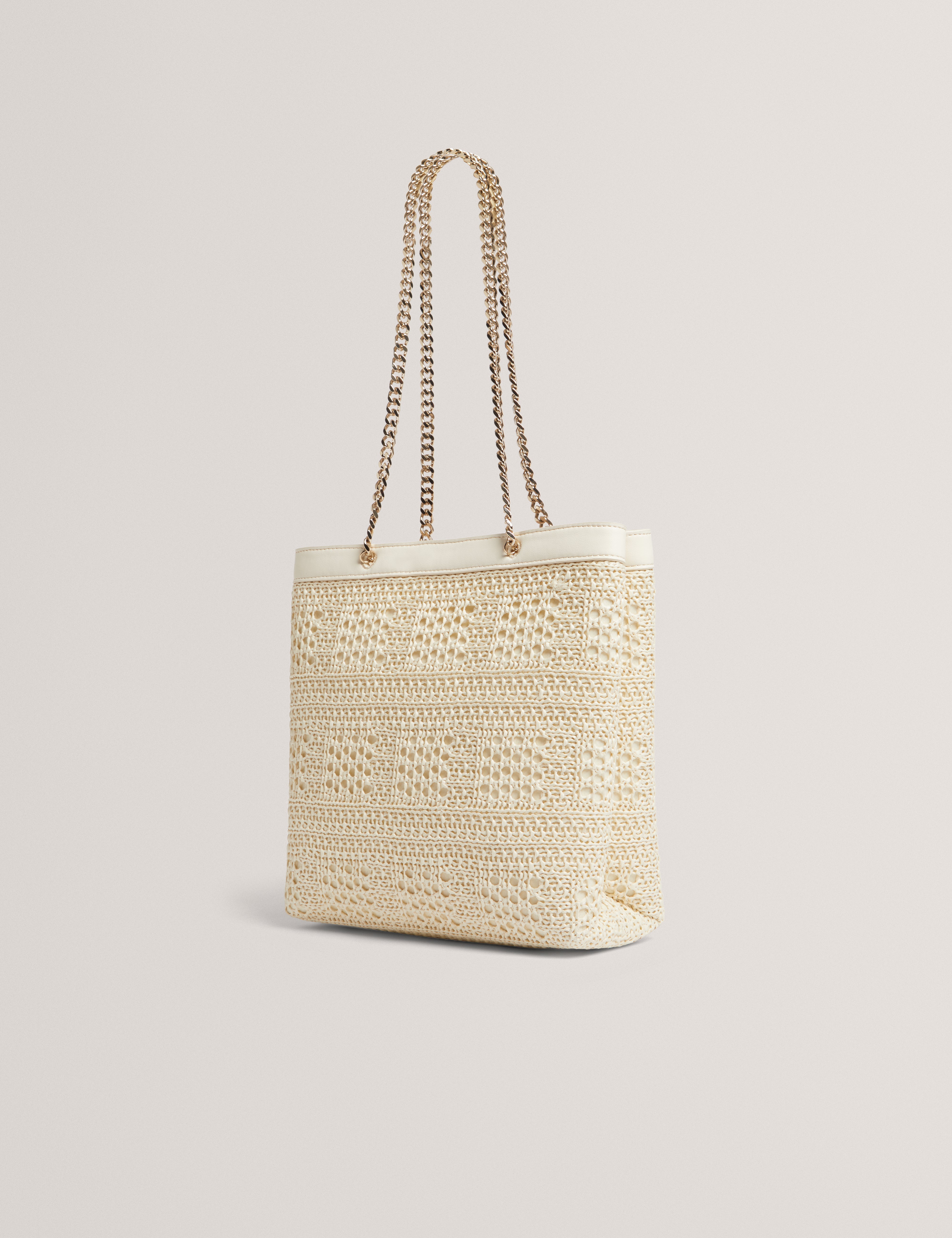 Pamlen Raffia Straw Chain Strap Square Tote Bag Ivory