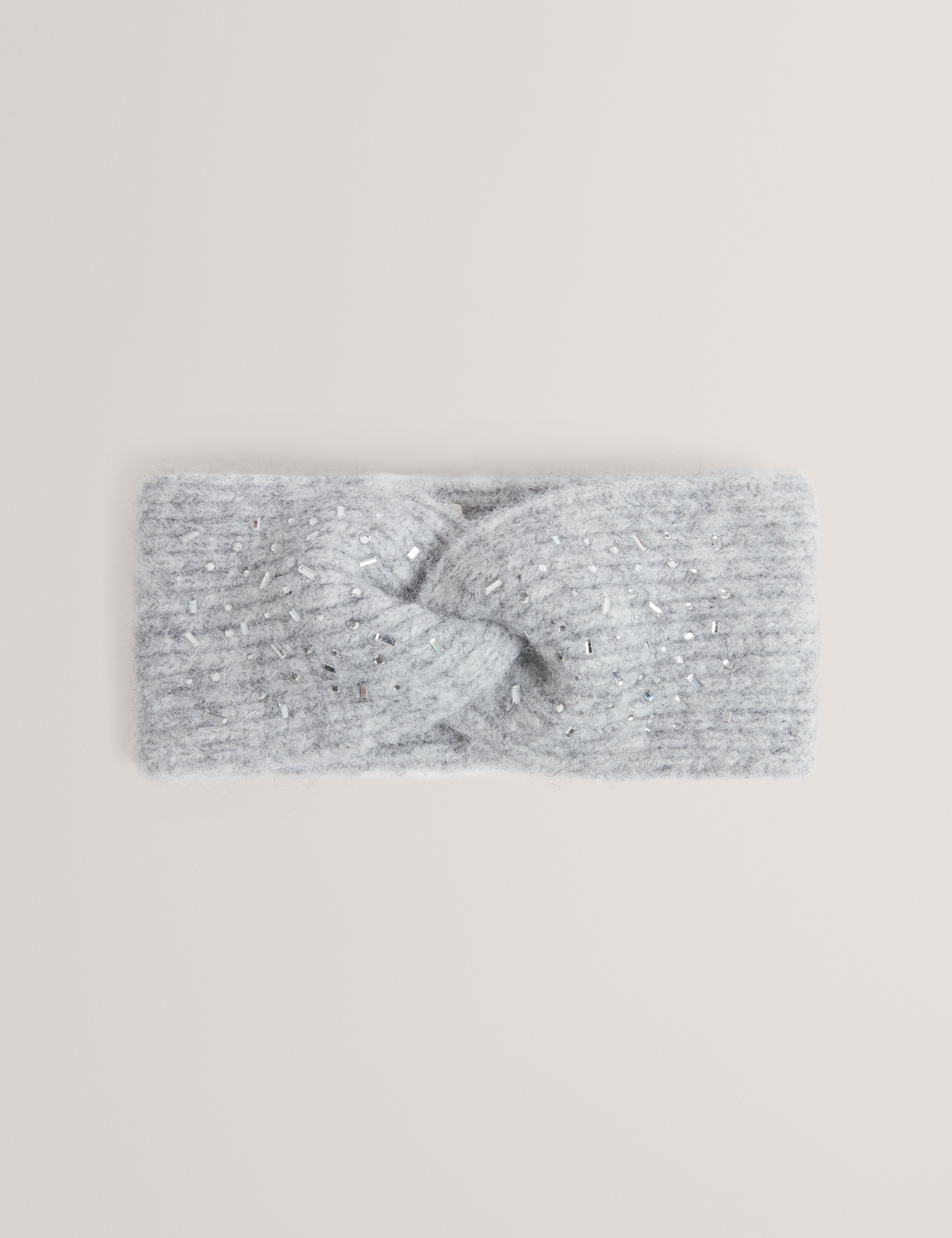 Penaopa Rhinestone Detail Knitted Headband Grey