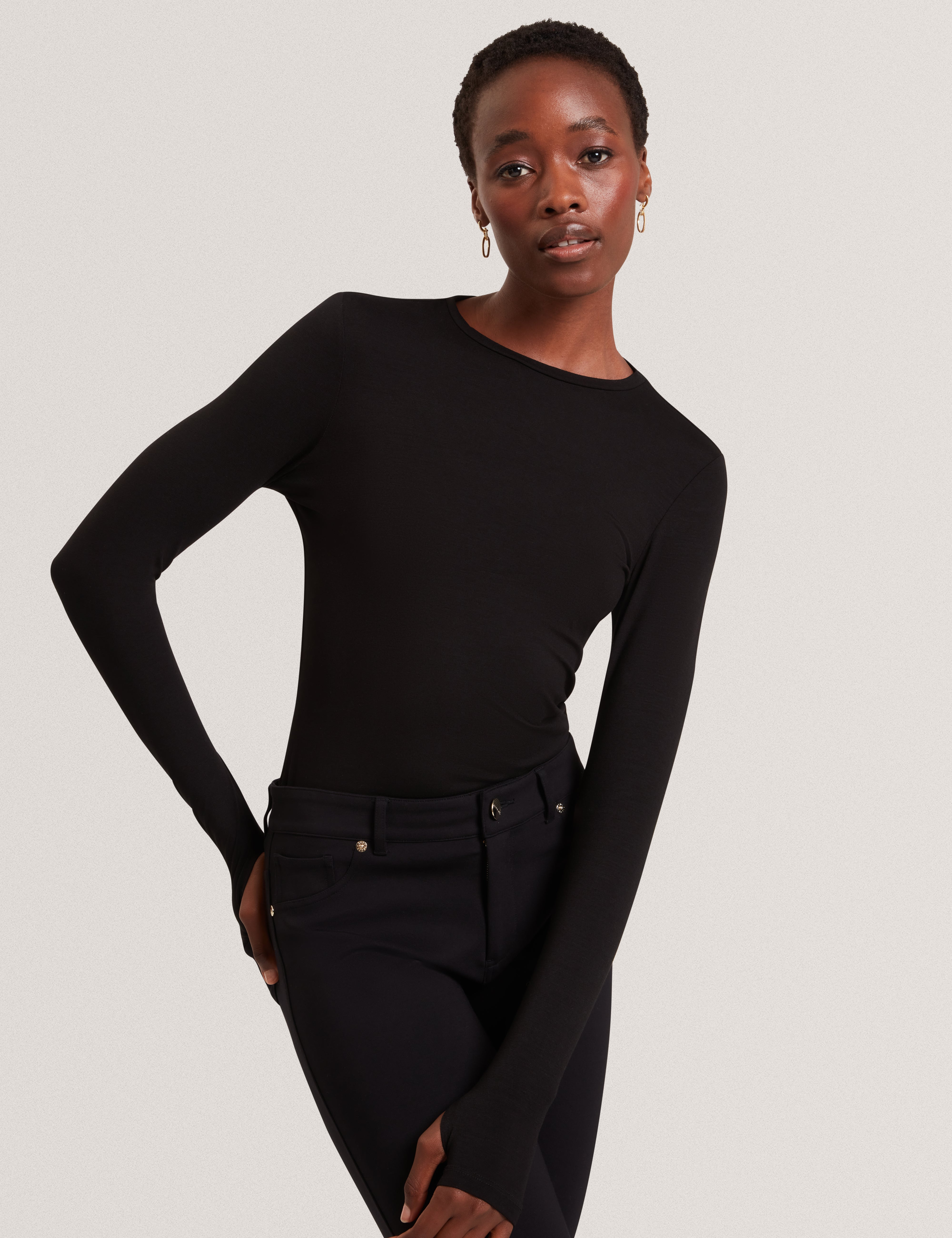 Arania Long Sleeve Fitted Jersey Top Black