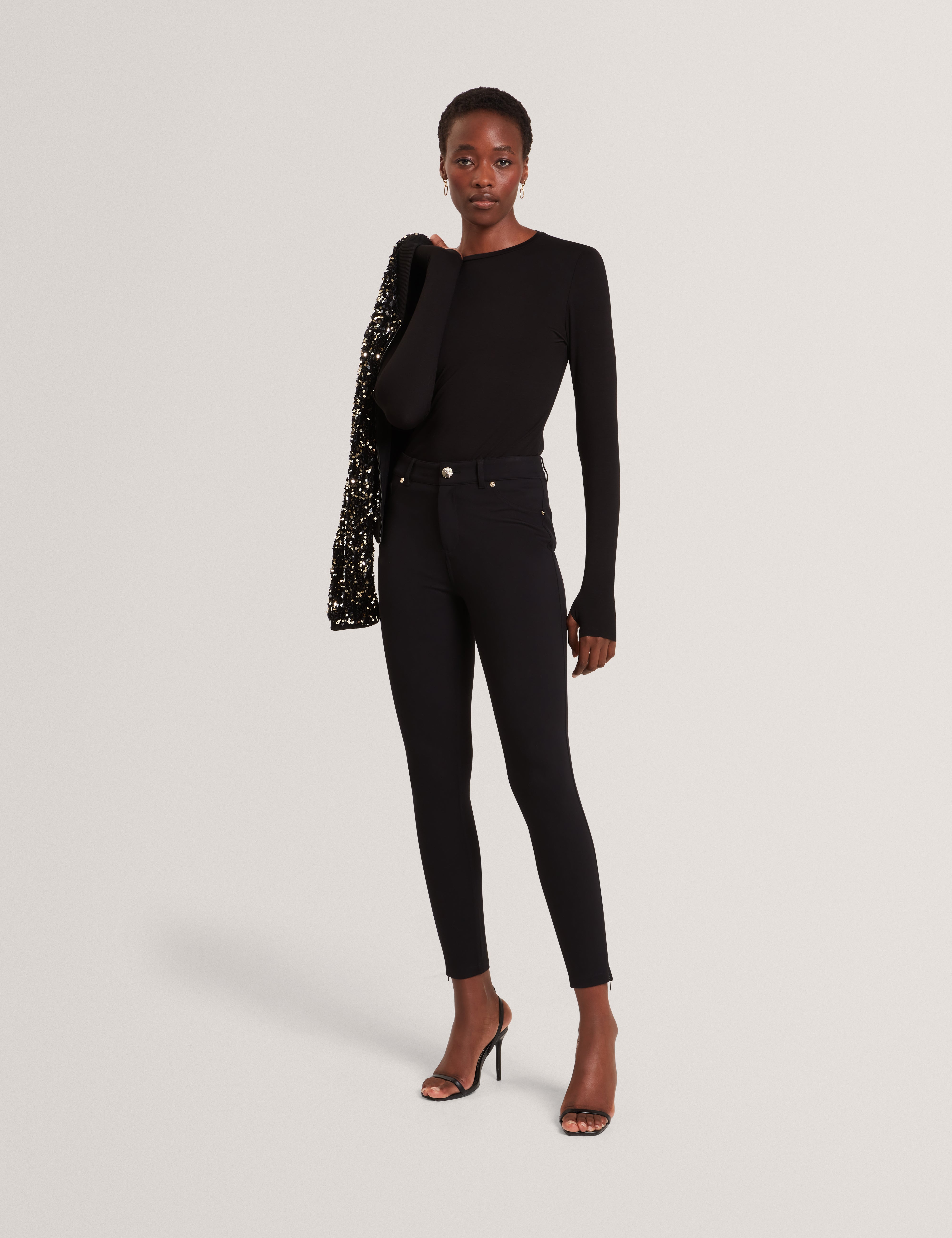 Arania Long Sleeve Fitted Jersey Top Black