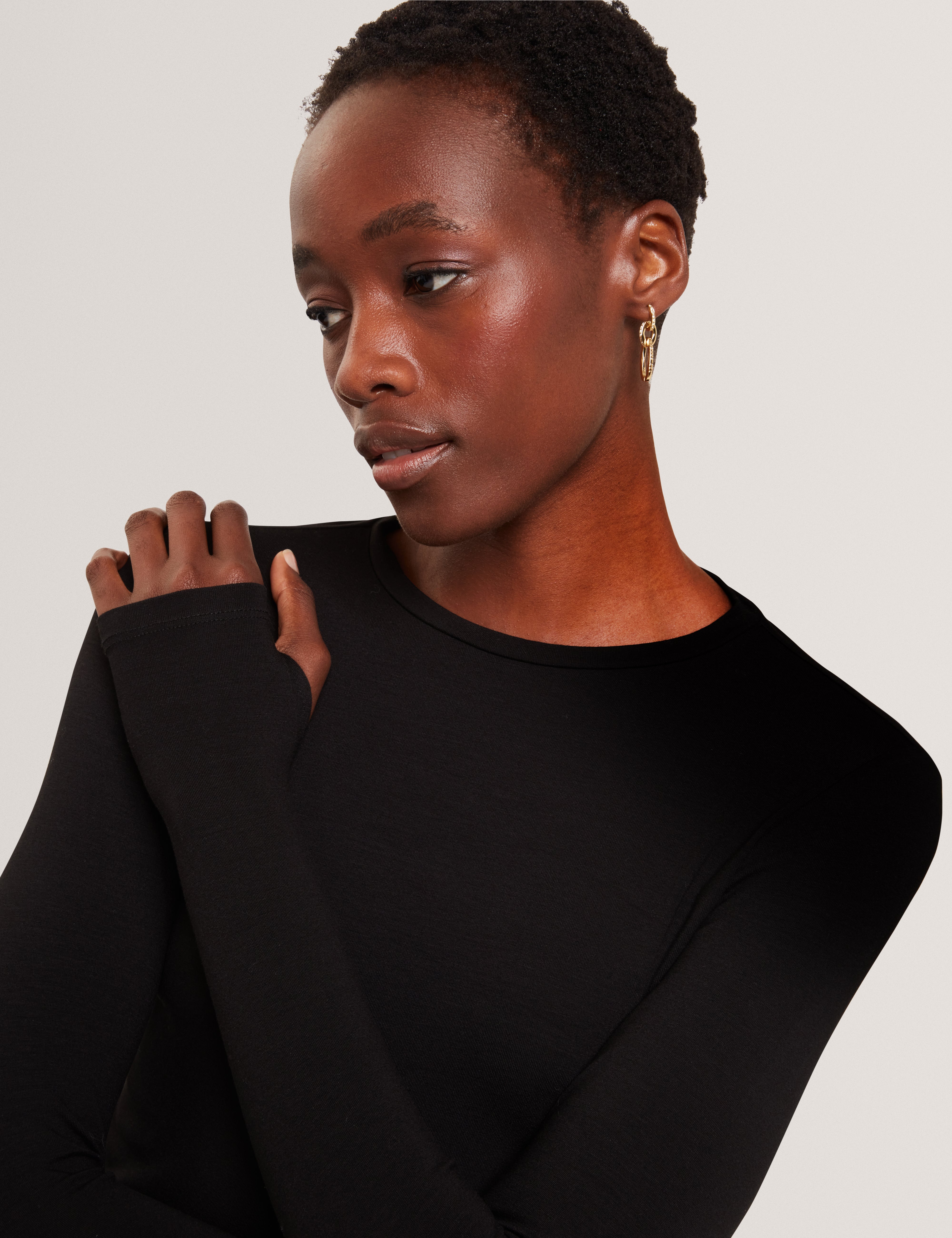 Arania Long Sleeve Fitted Jersey Top Black