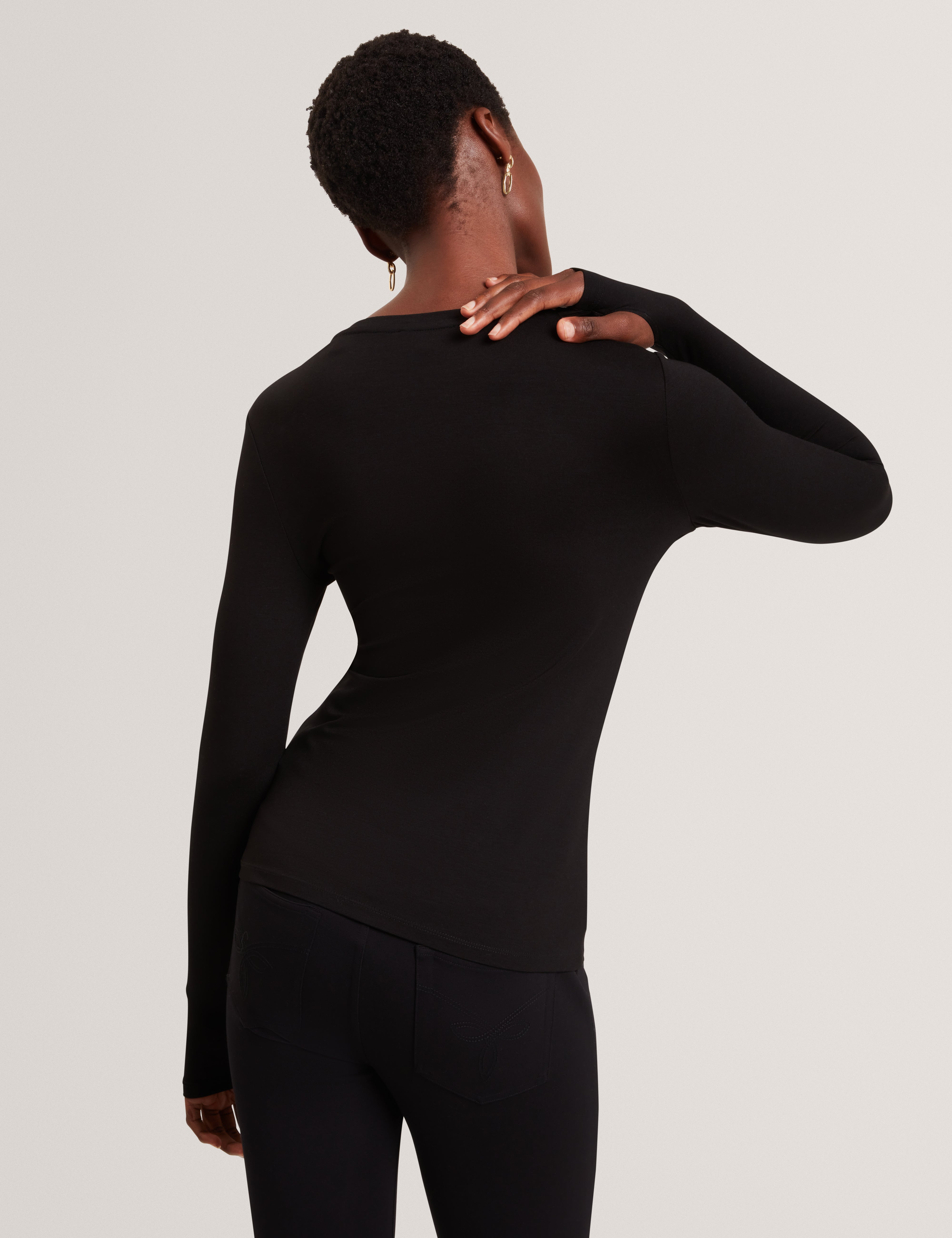 Arania Long Sleeve Fitted Jersey Top Black