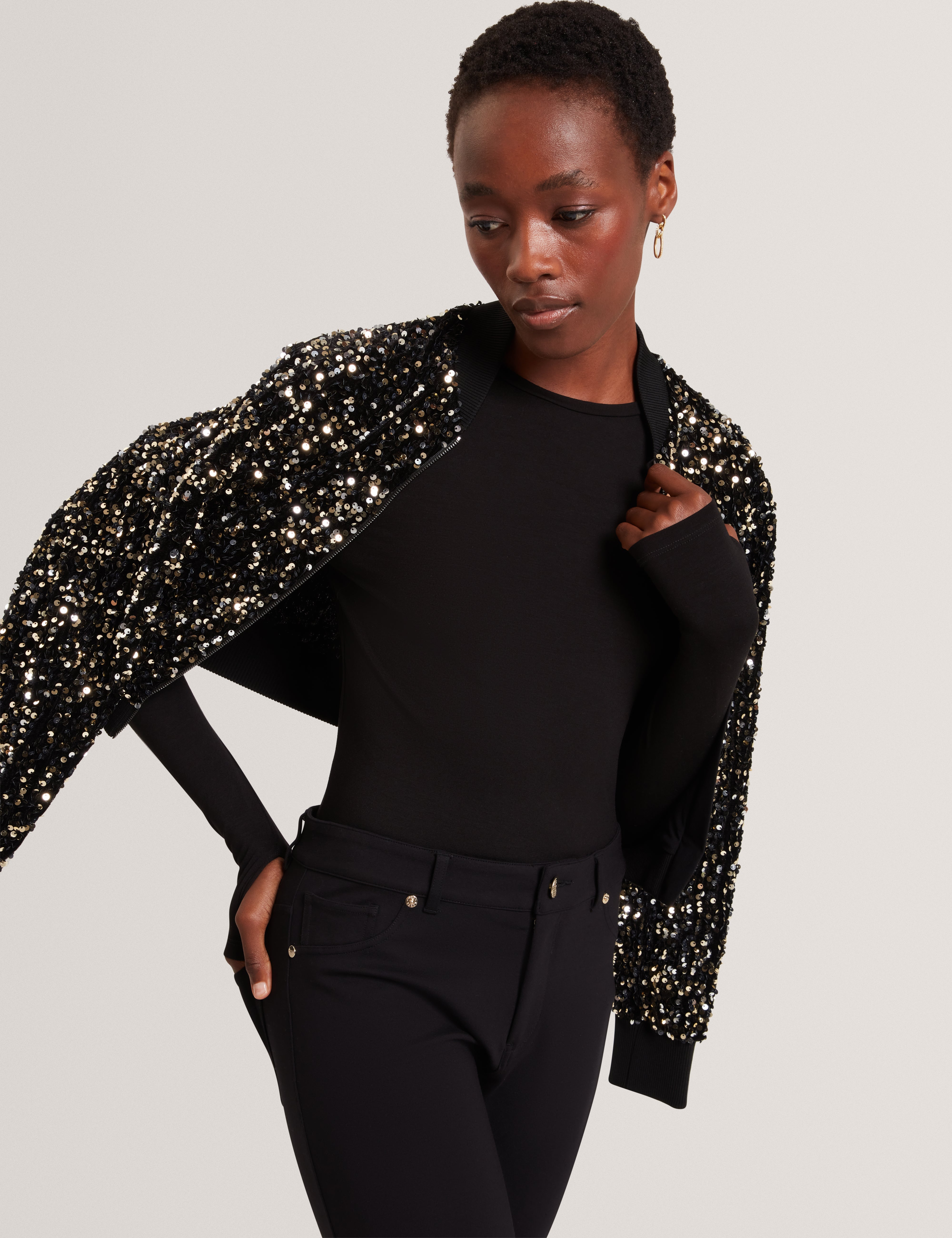 Arania Long Sleeve Fitted Jersey Top Black