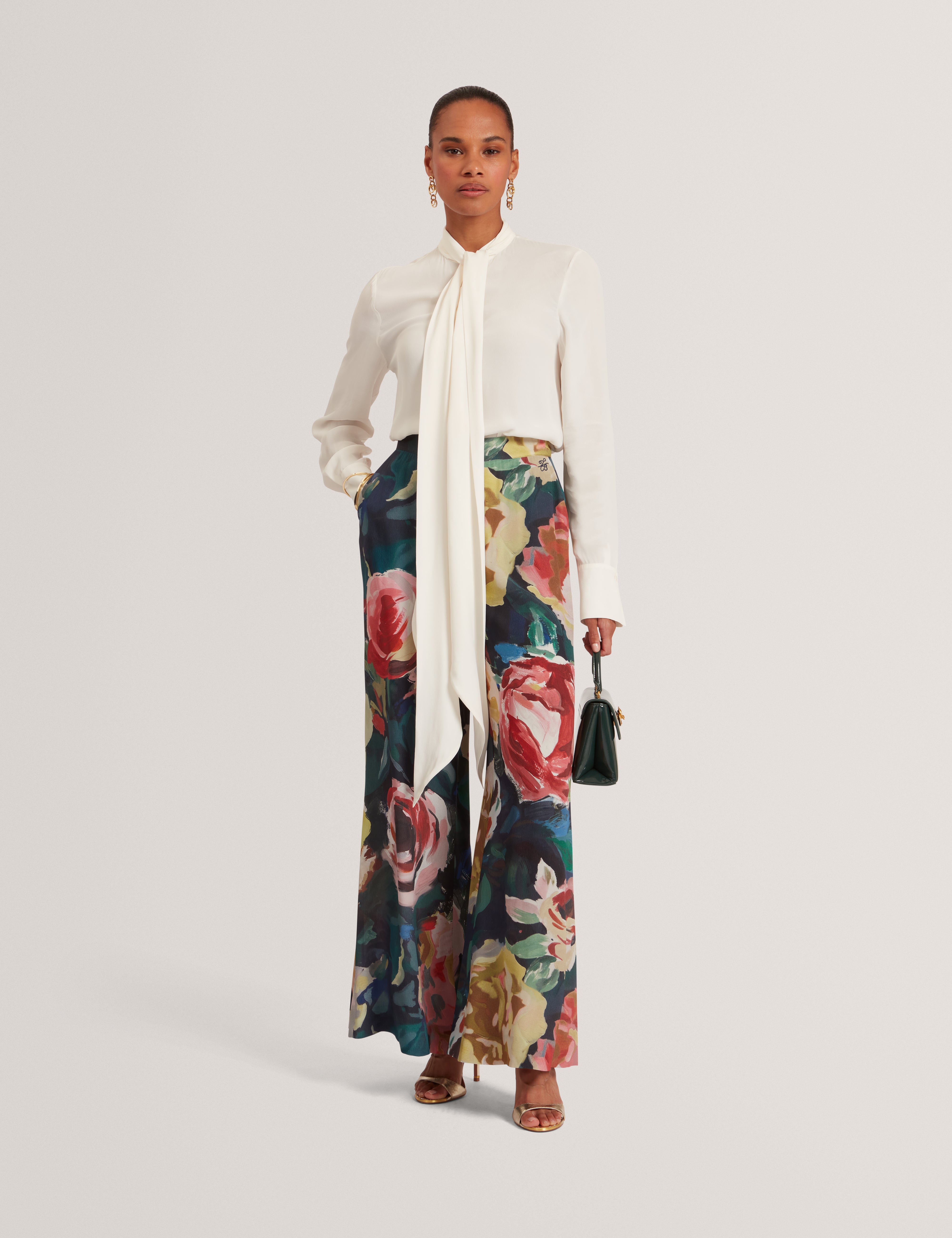 Opulena Printed Wide Leg Trouser Navy