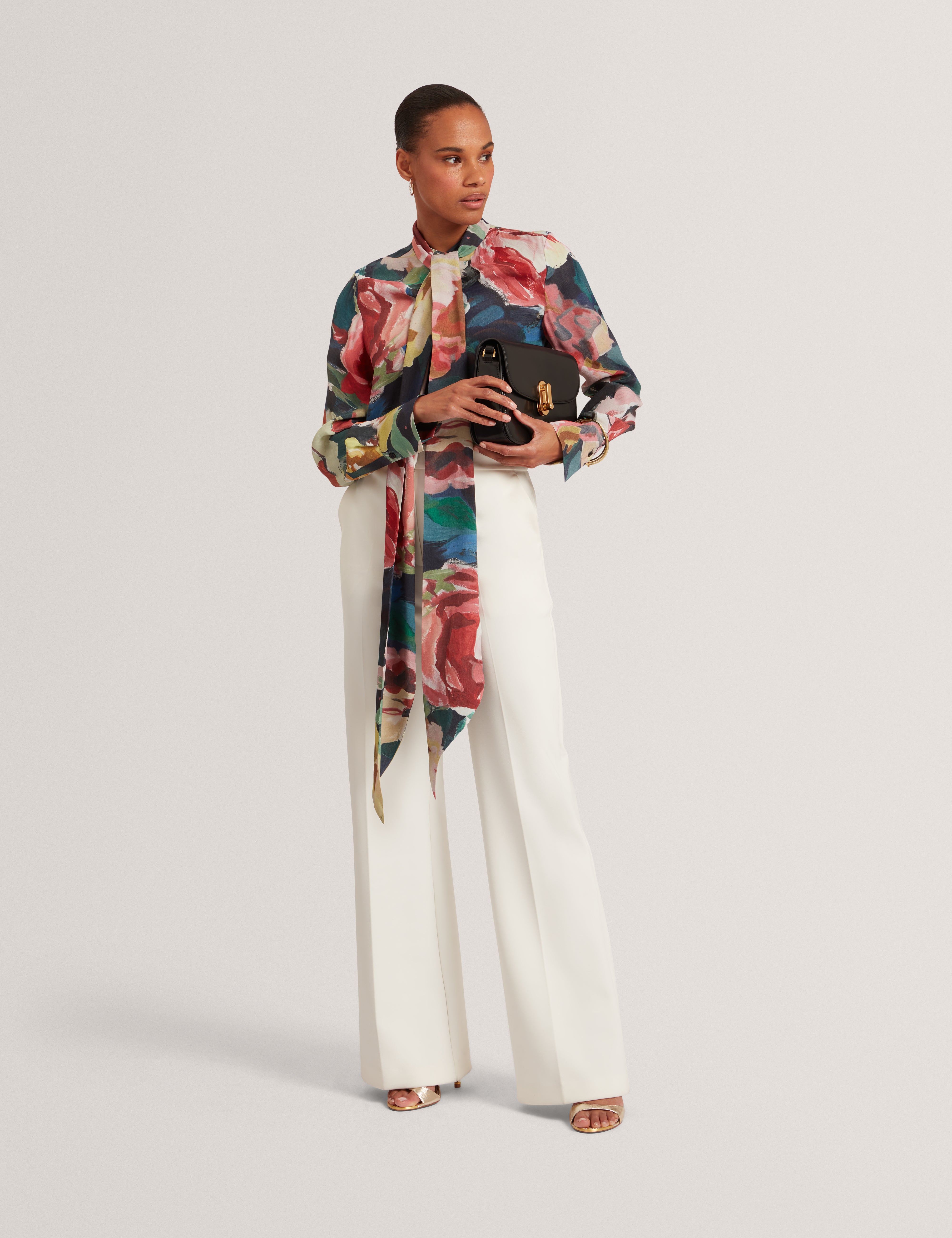Araga Tie Neck Printed Long Sleeve Shirt Navy