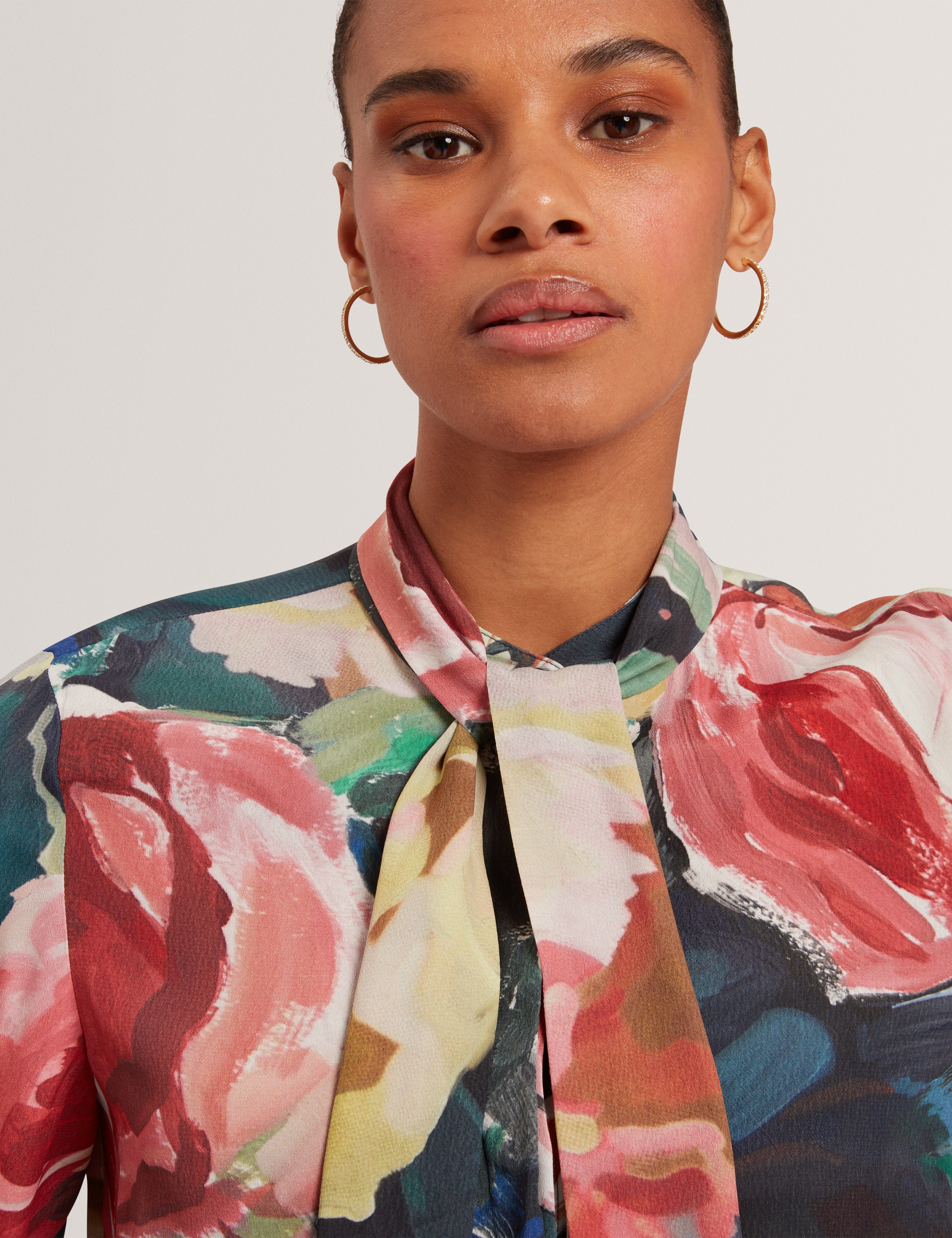 Araga Tie Neck Printed Long Sleeve Shirt Navy