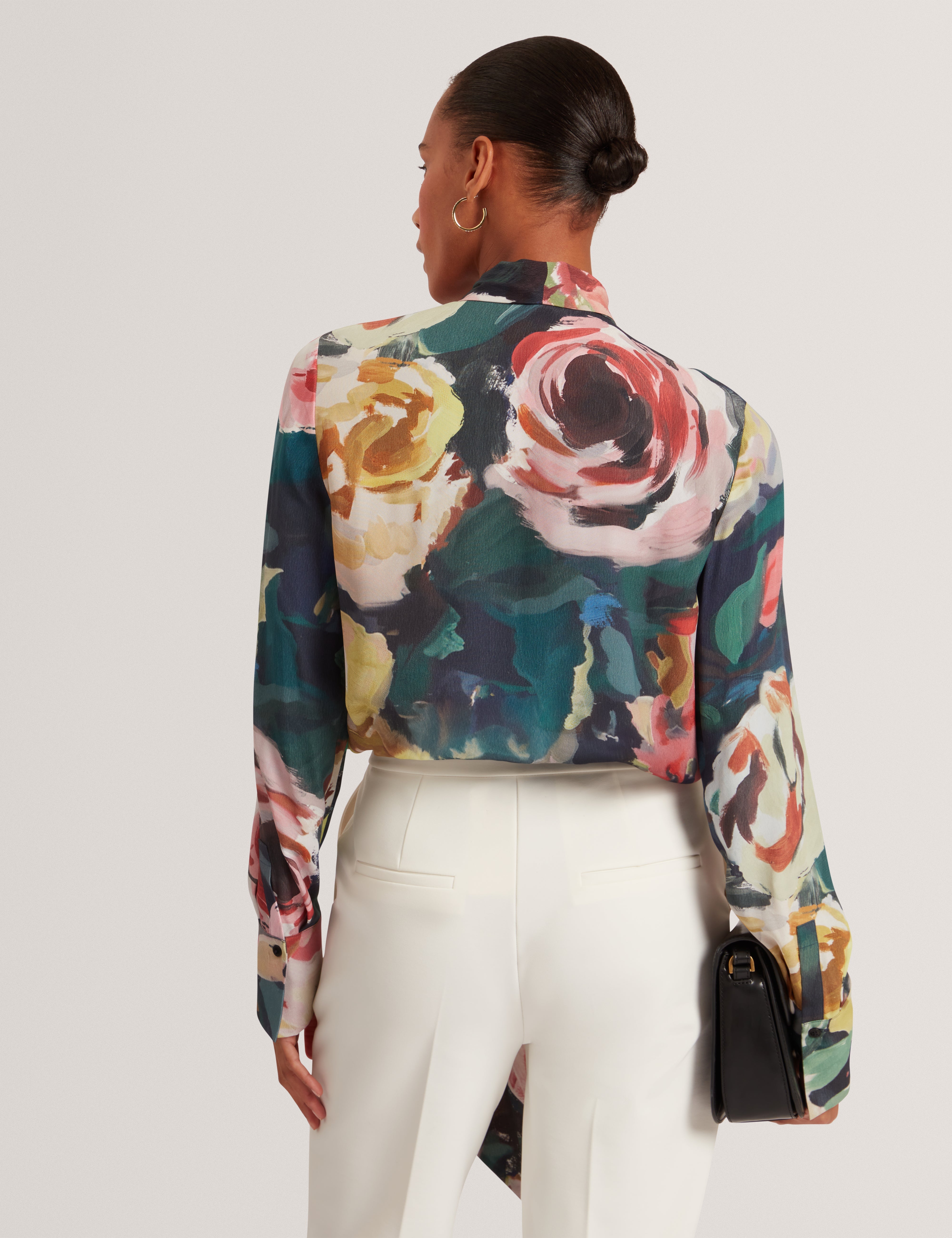 Araga Tie Neck Printed Long Sleeve Shirt Navy