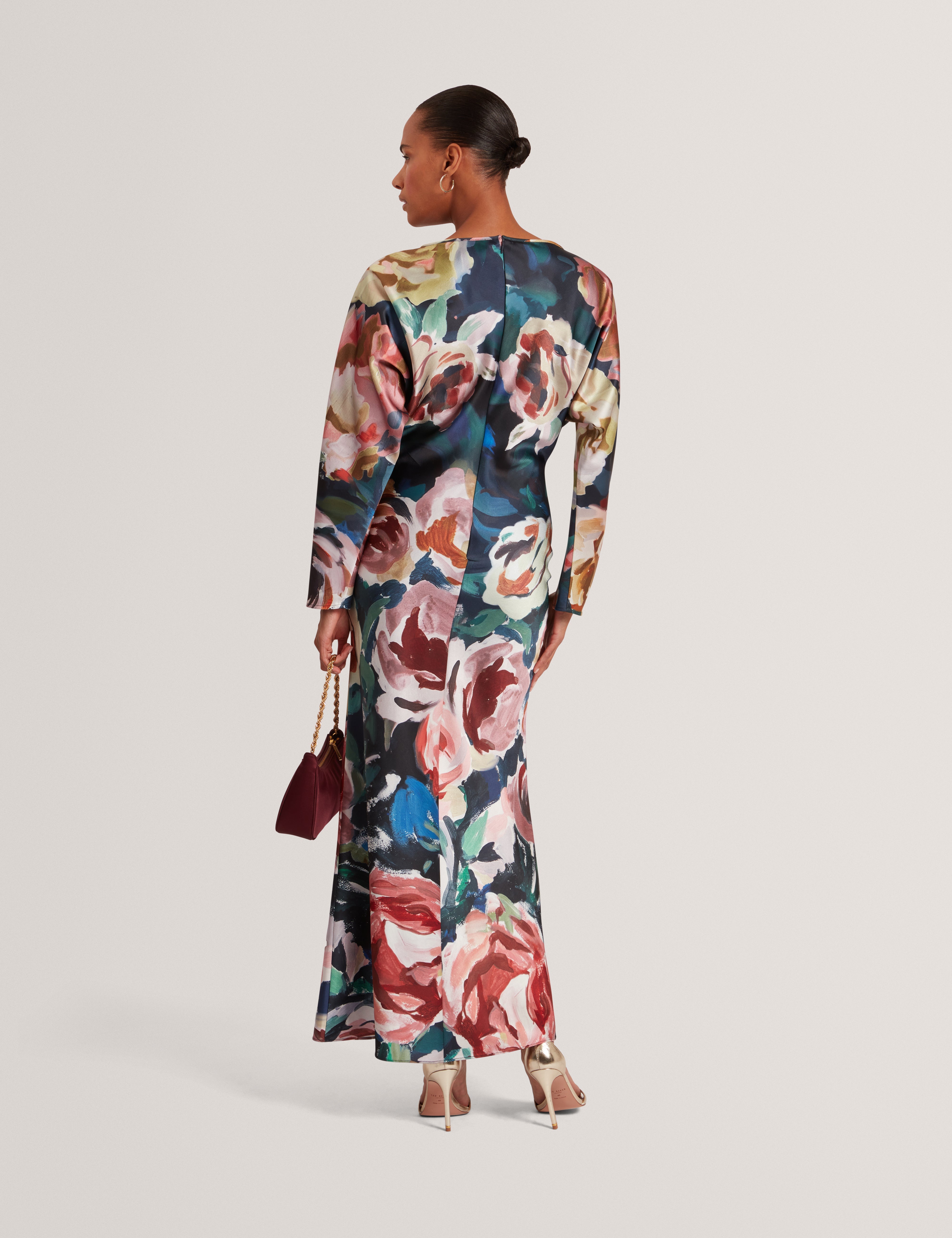 Lovesa Printed Long Sleeve Midi Dress Navy