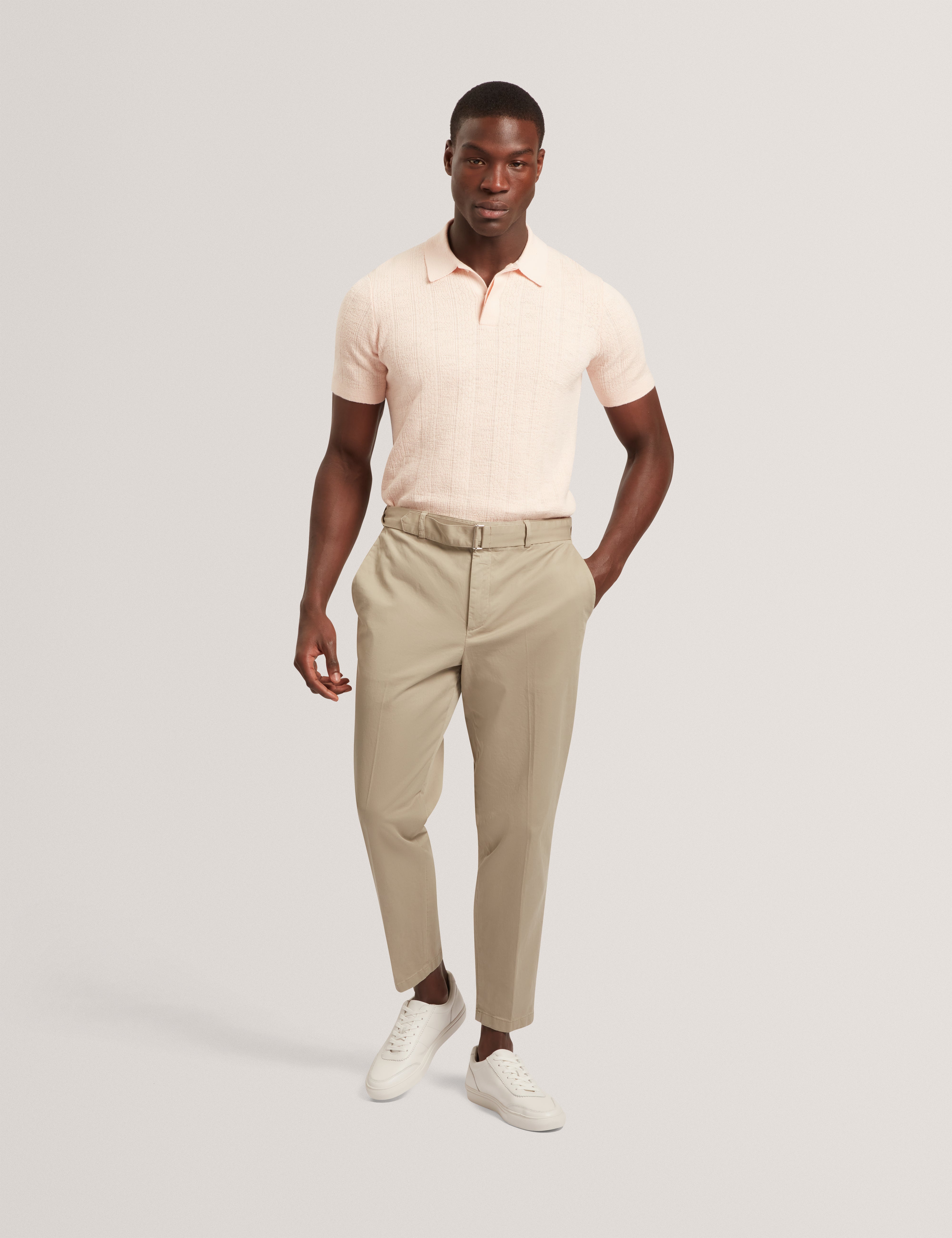 Edgard Short Sleeve Mixed Stitch Button Neck Polo Dusky-Pink