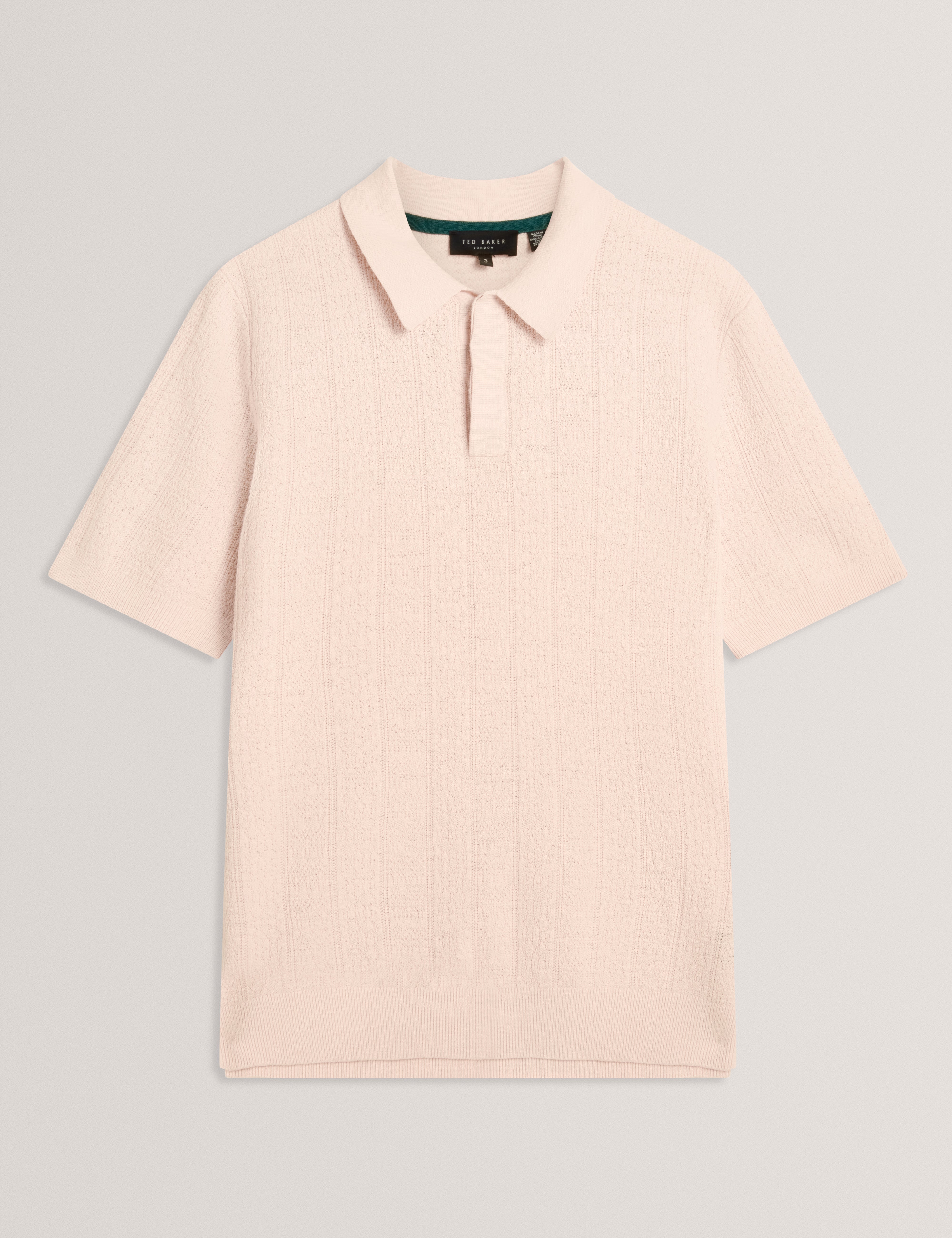 Edgard Short Sleeve Mixed Stitch Button Neck Polo Dusky-Pink