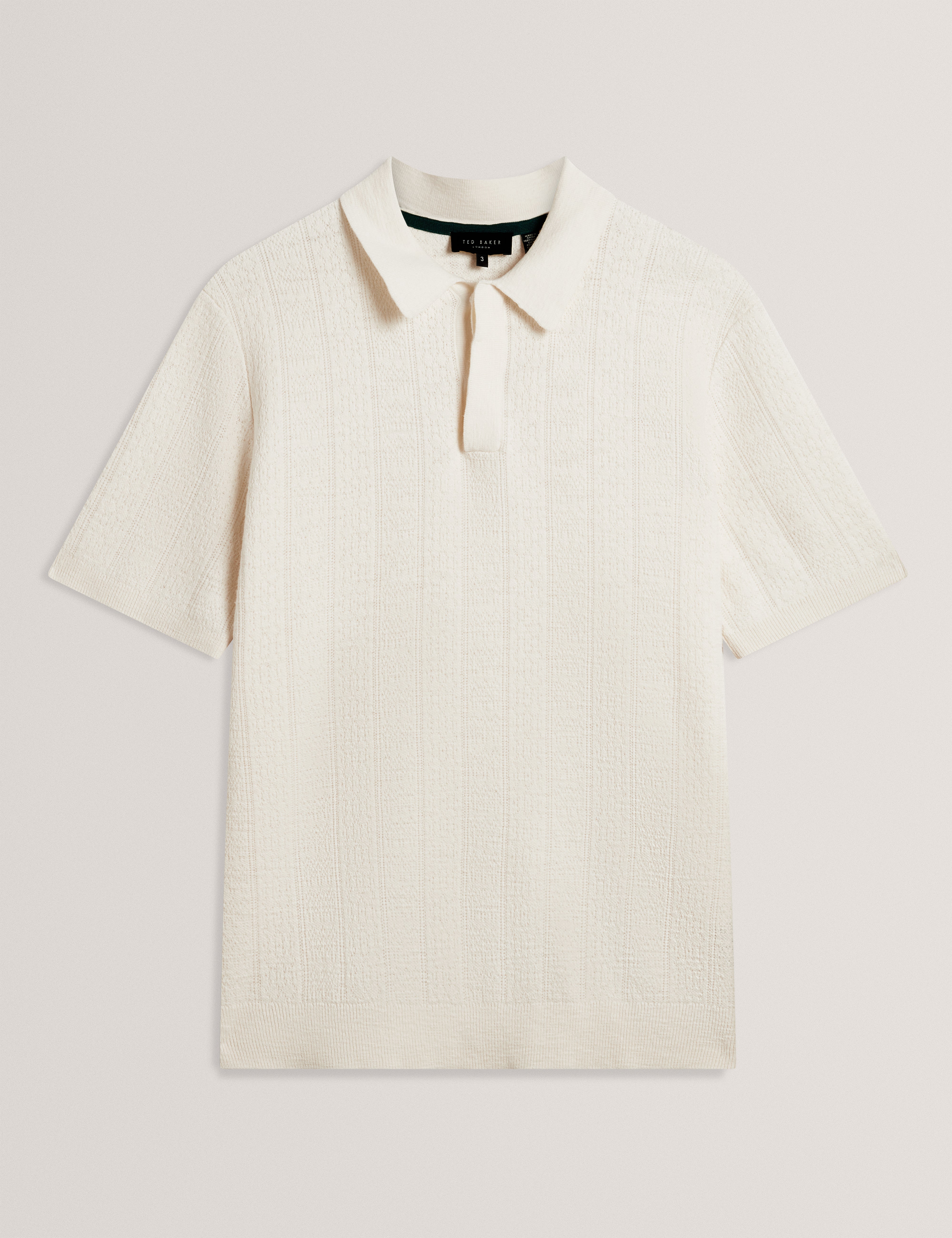Edgard Short Sleeve Mixed Stitch Button Neck Polo Ecru