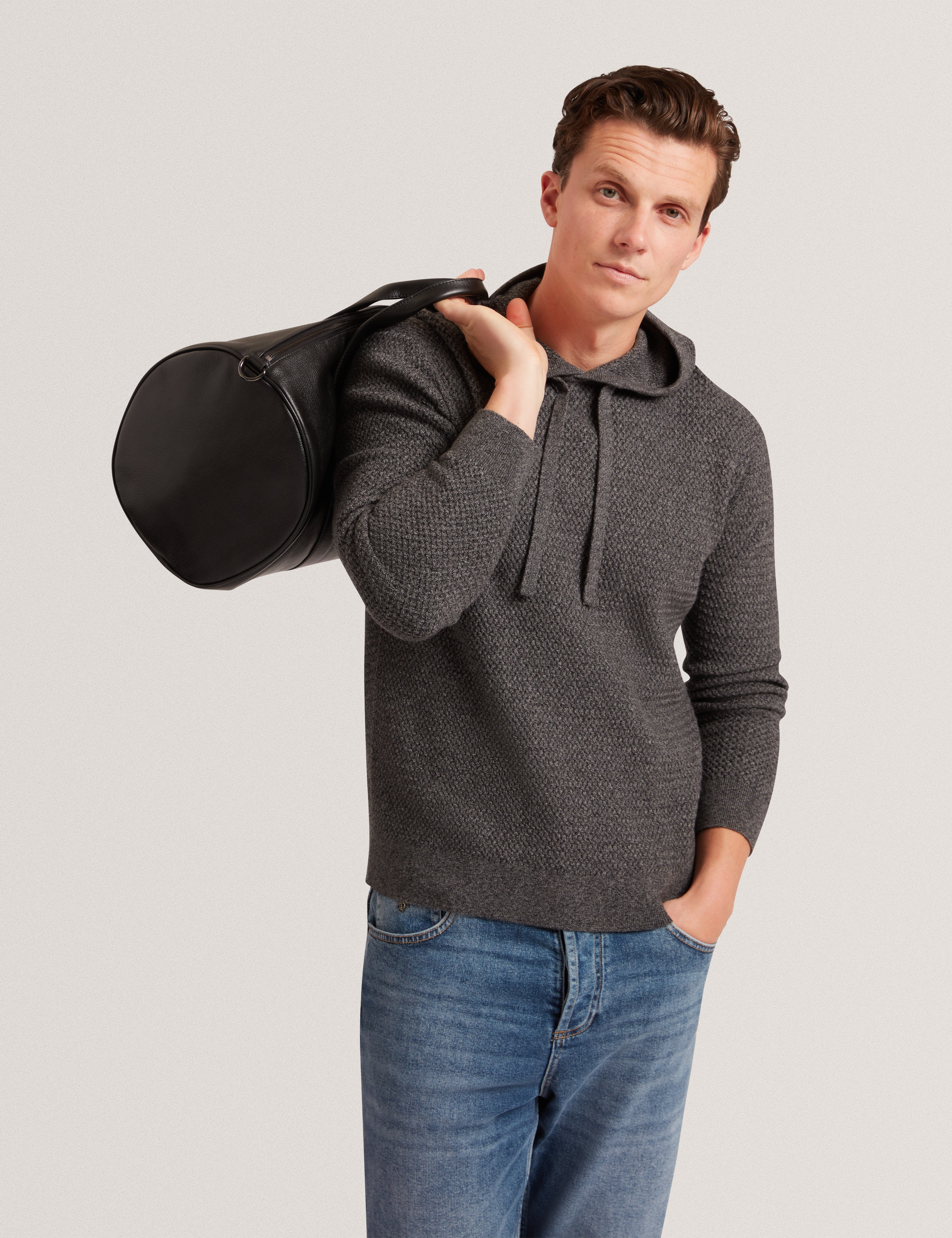 Bansted Textured Knit Hoodie Mid-Grey