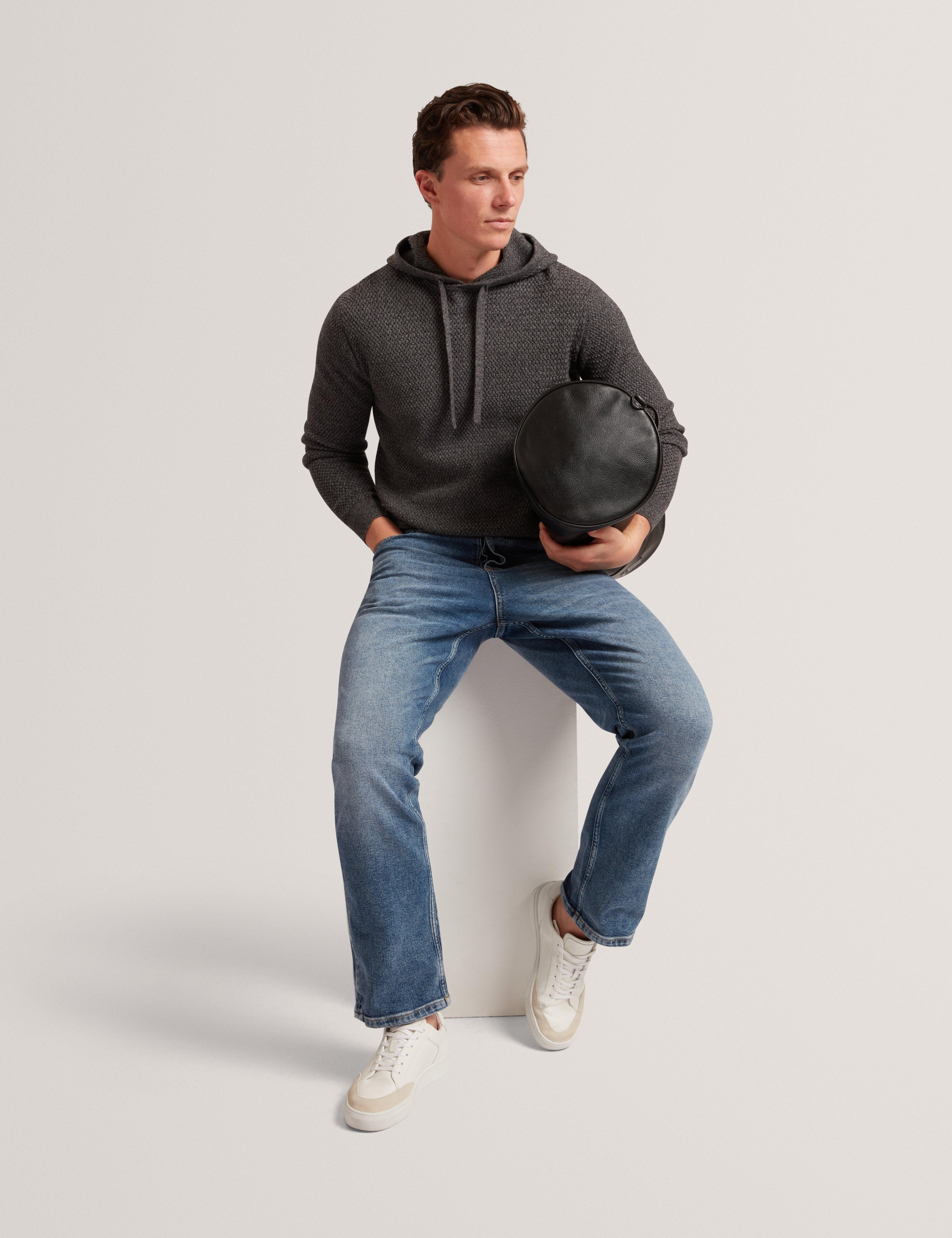 Bansted Textured Knit Hoodie Mid-Grey
