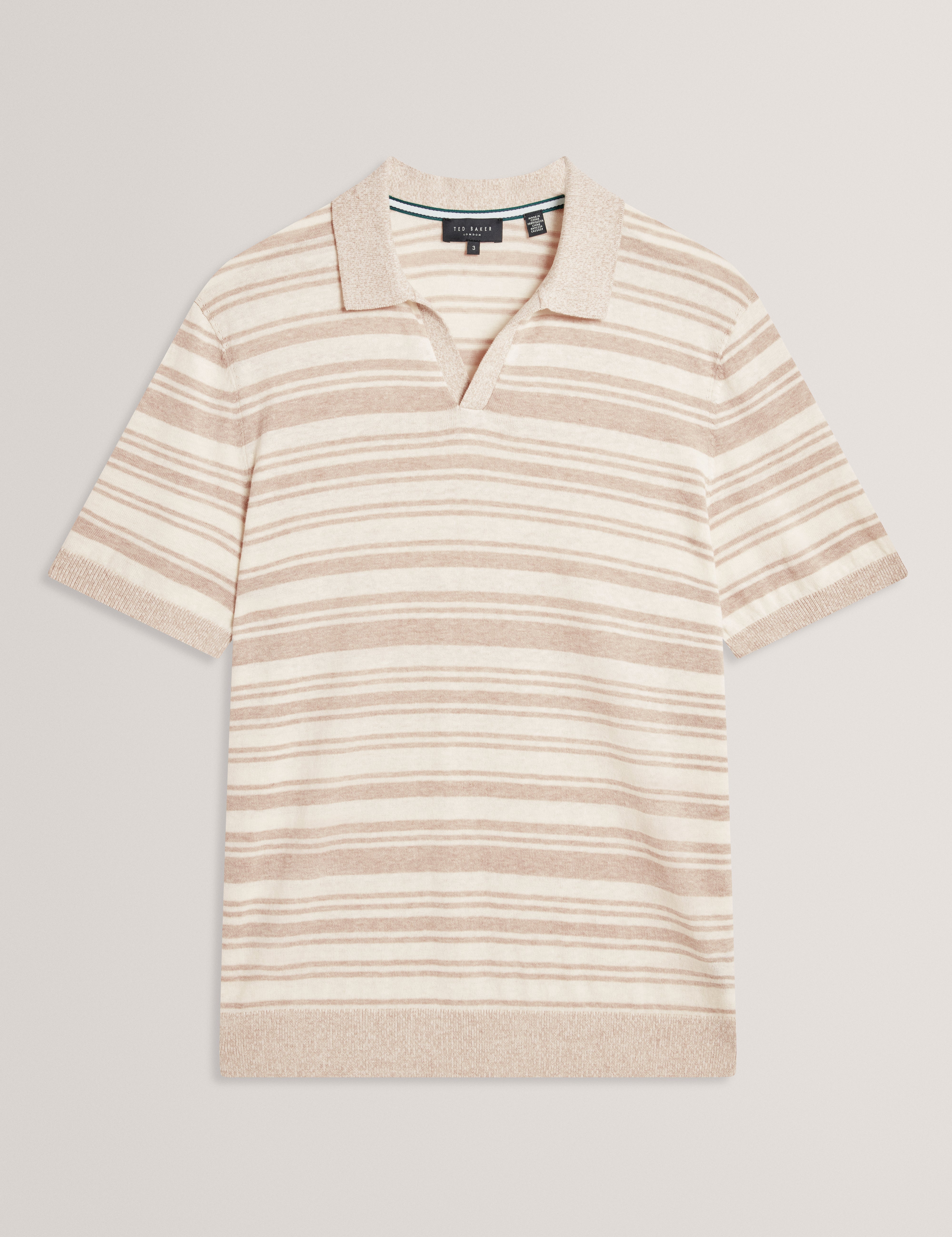 Brodi Linen Blend Stripe Knitted Polo Ecru