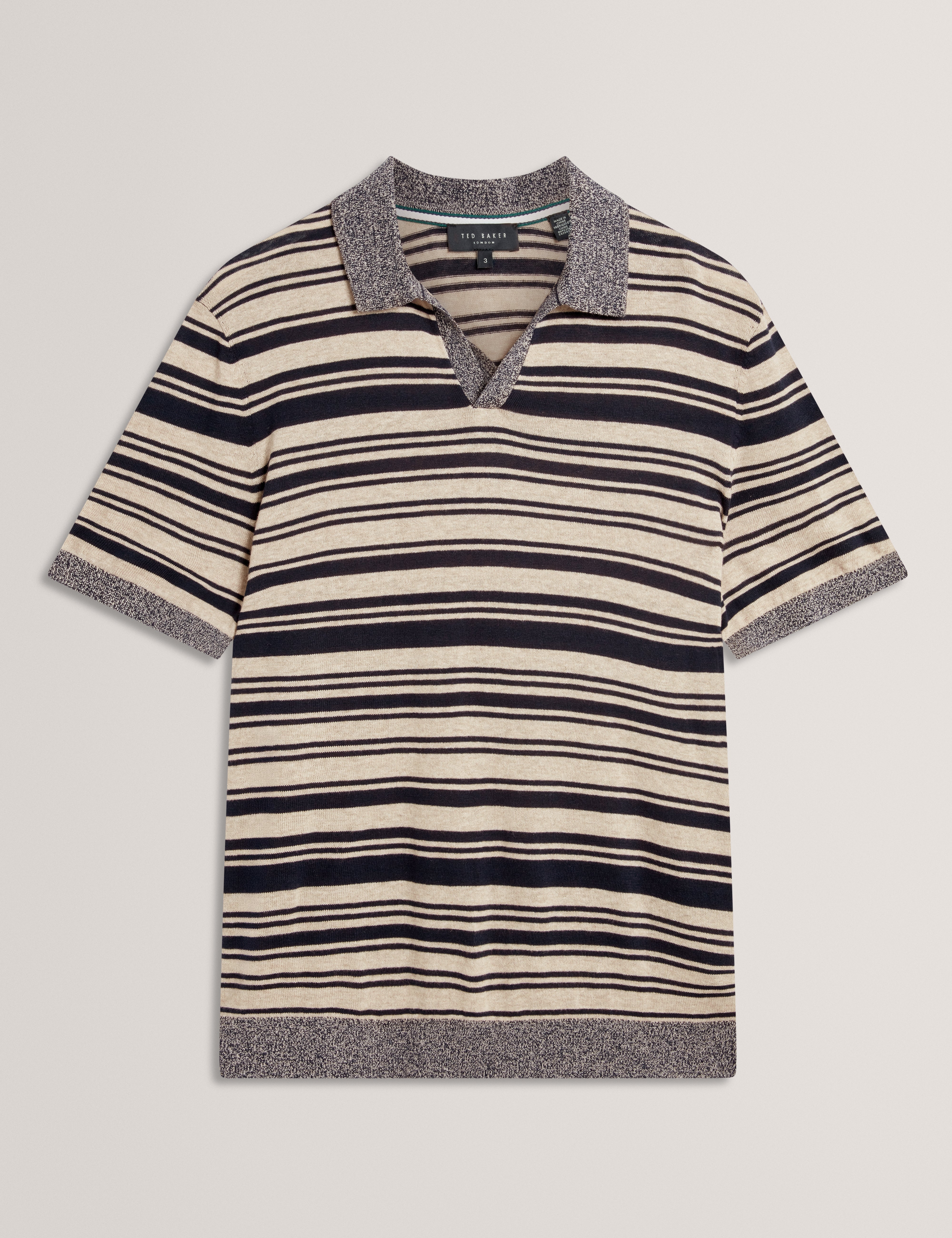 Brodi Linen Blend Stripe Knitted Polo Navy