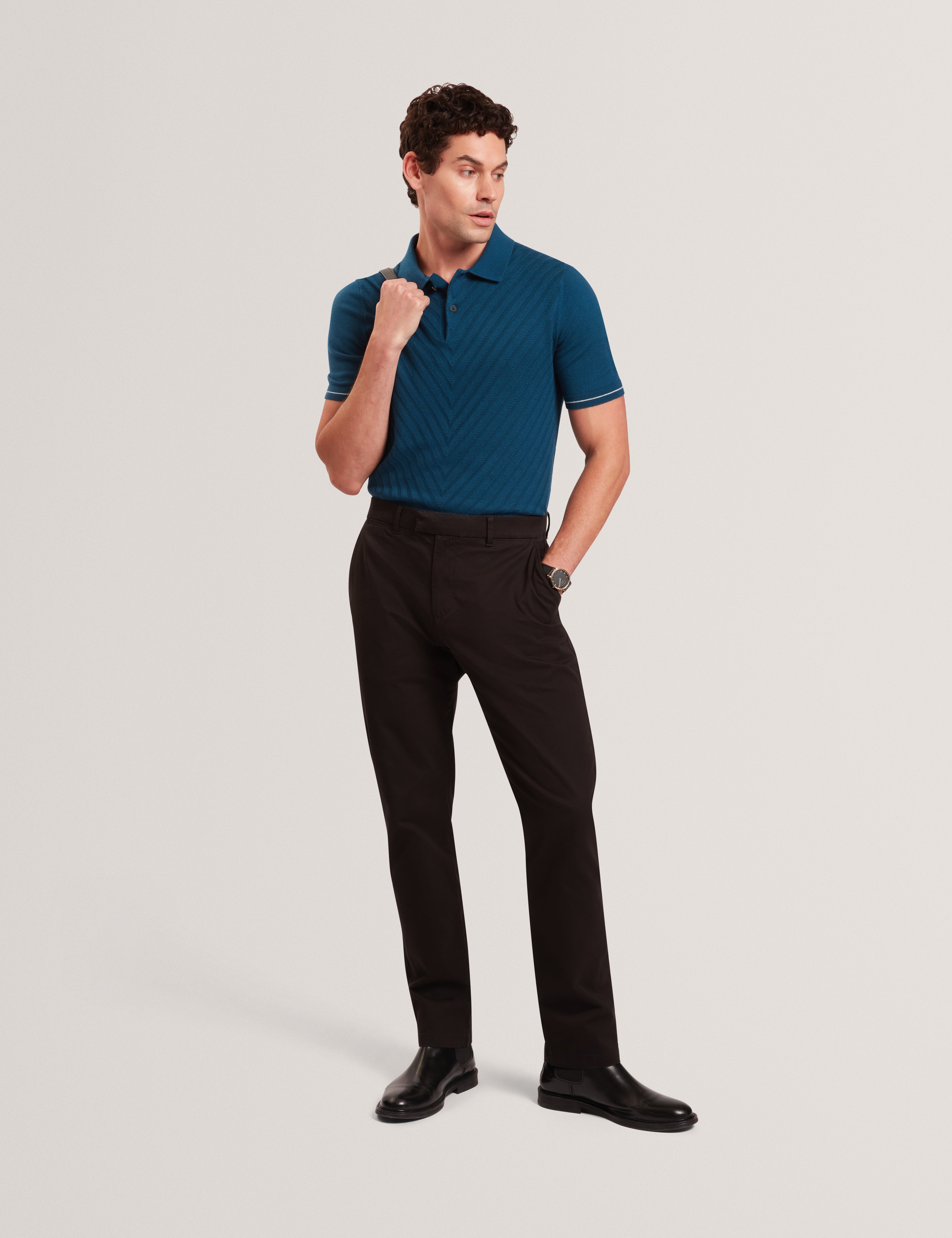 Chapal Short Sleeve Chevron Stitch Polo Dk-Blue