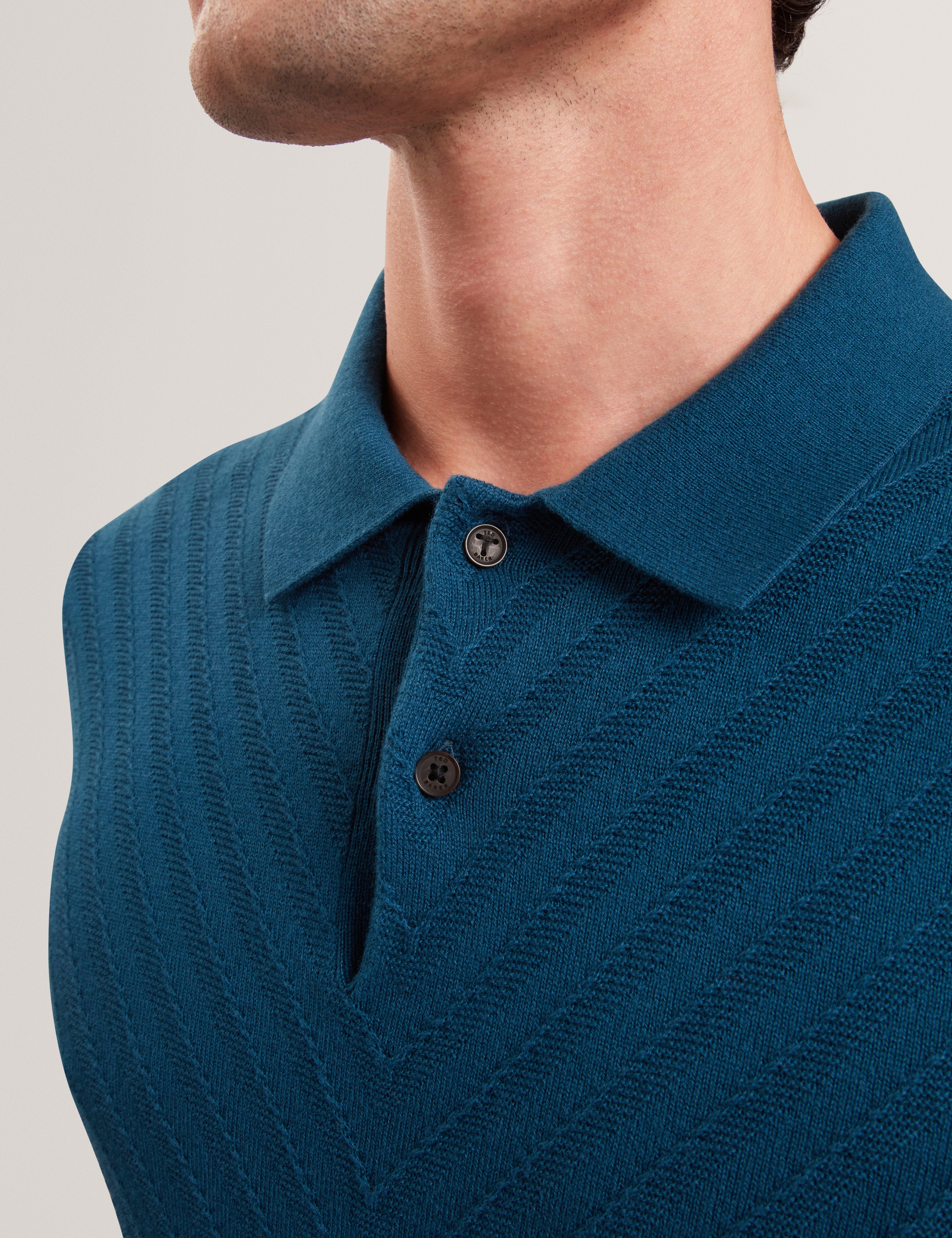 Chapal Short Sleeve Chevron Stitch Polo Dk-Blue