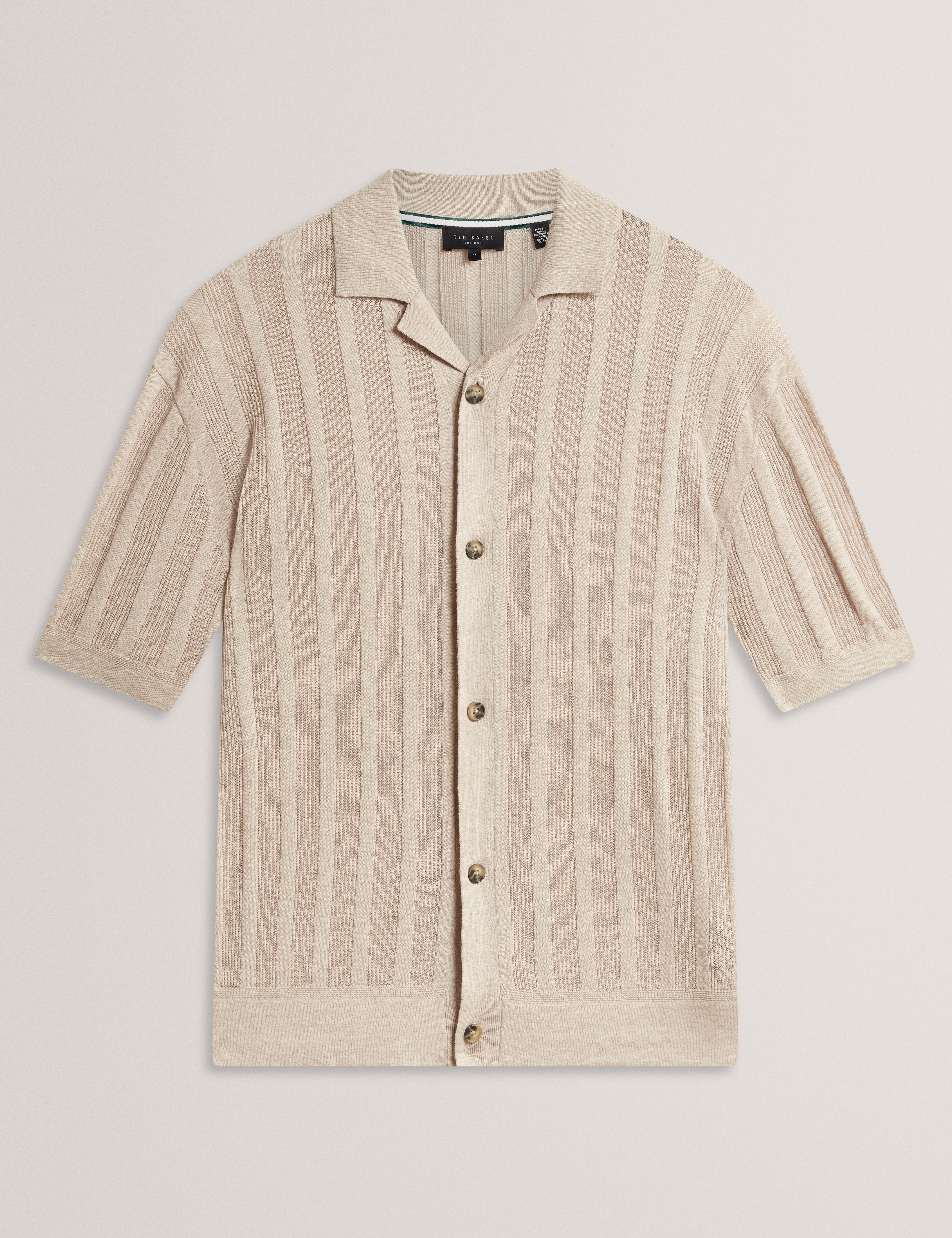 Edio Short Sleeve Stitch Interest Revere Collar Polo Ecru
