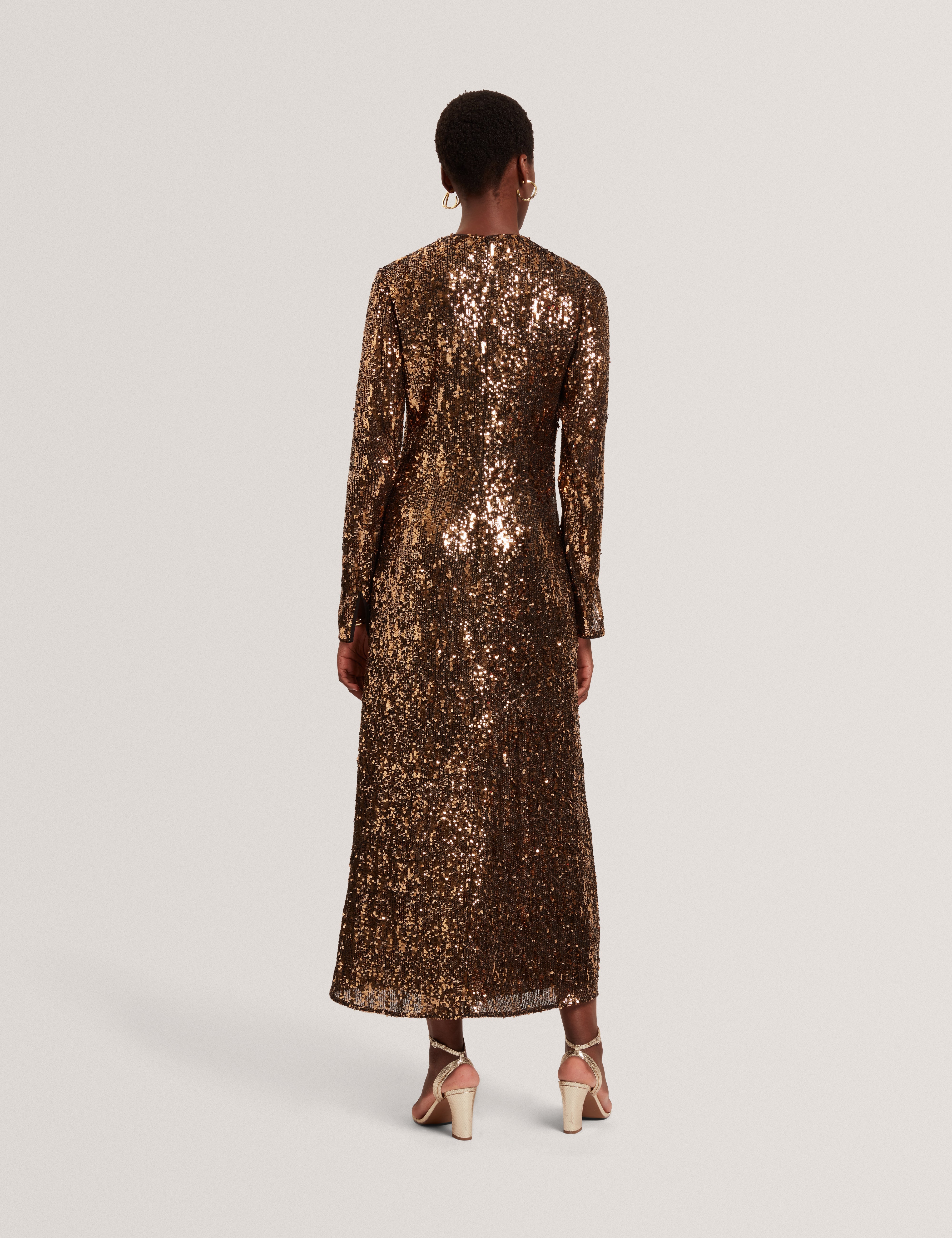 Jadeaa Sequinned Long Sleeve Midi Dress Natural