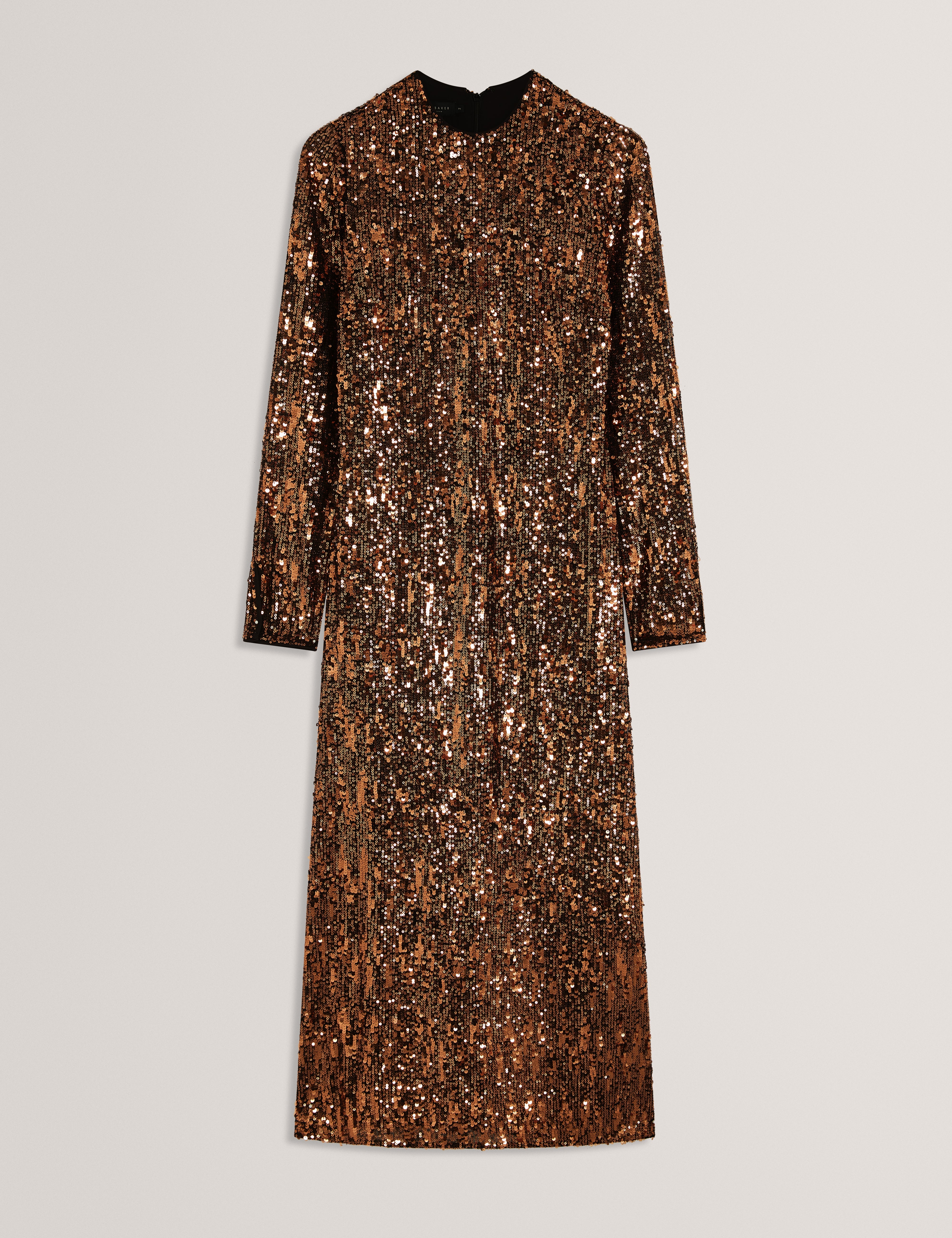 Jadeaa Sequinned Long Sleeve Midi Dress Natural
