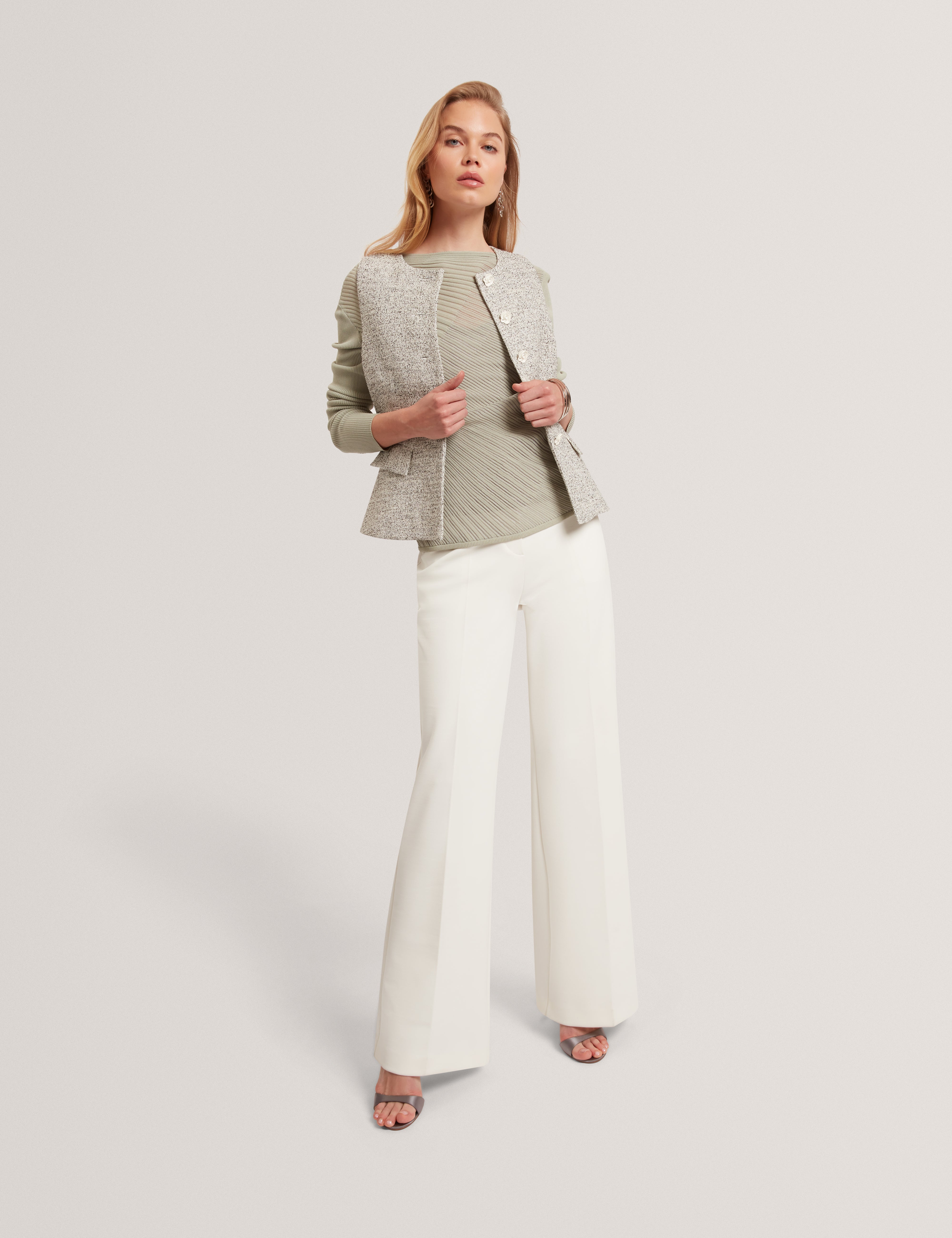 Ceyloaa Long Sleeve Sheer Detail Knit Top Lt-Grey