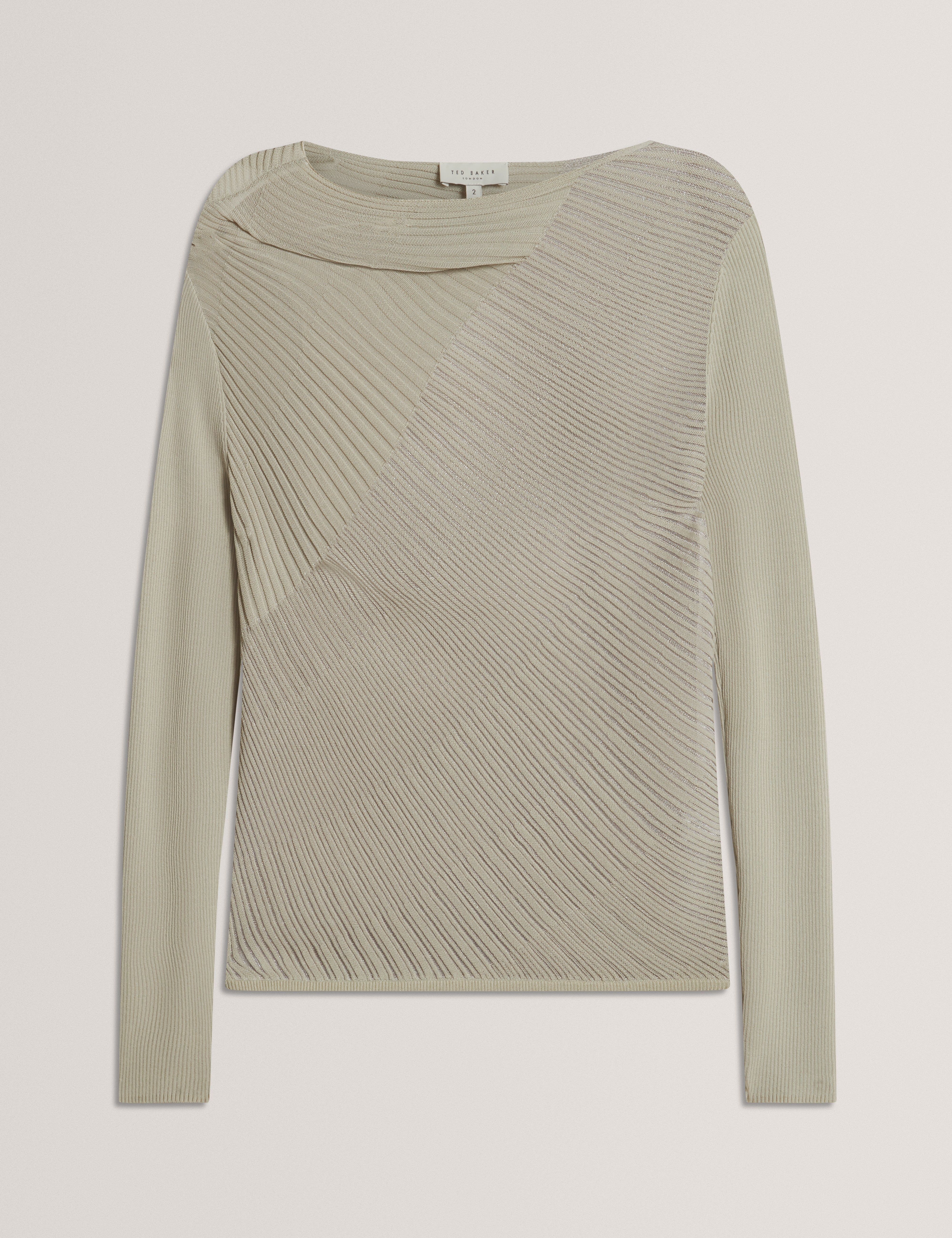 Ceyloaa Long Sleeve Sheer Detail Knit Top Lt-Grey