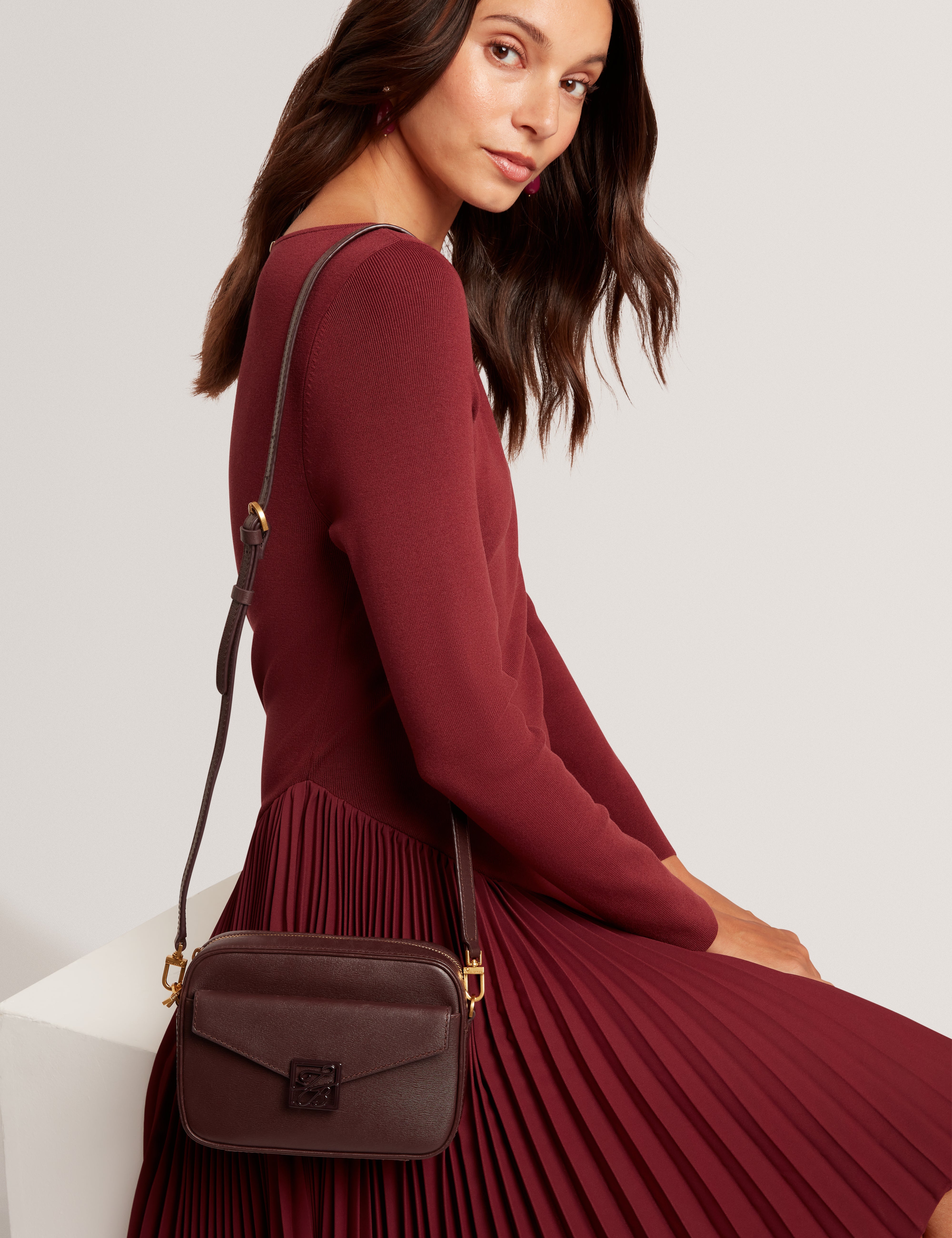 Anihli Tb Detail Leather Camera Bag Wine