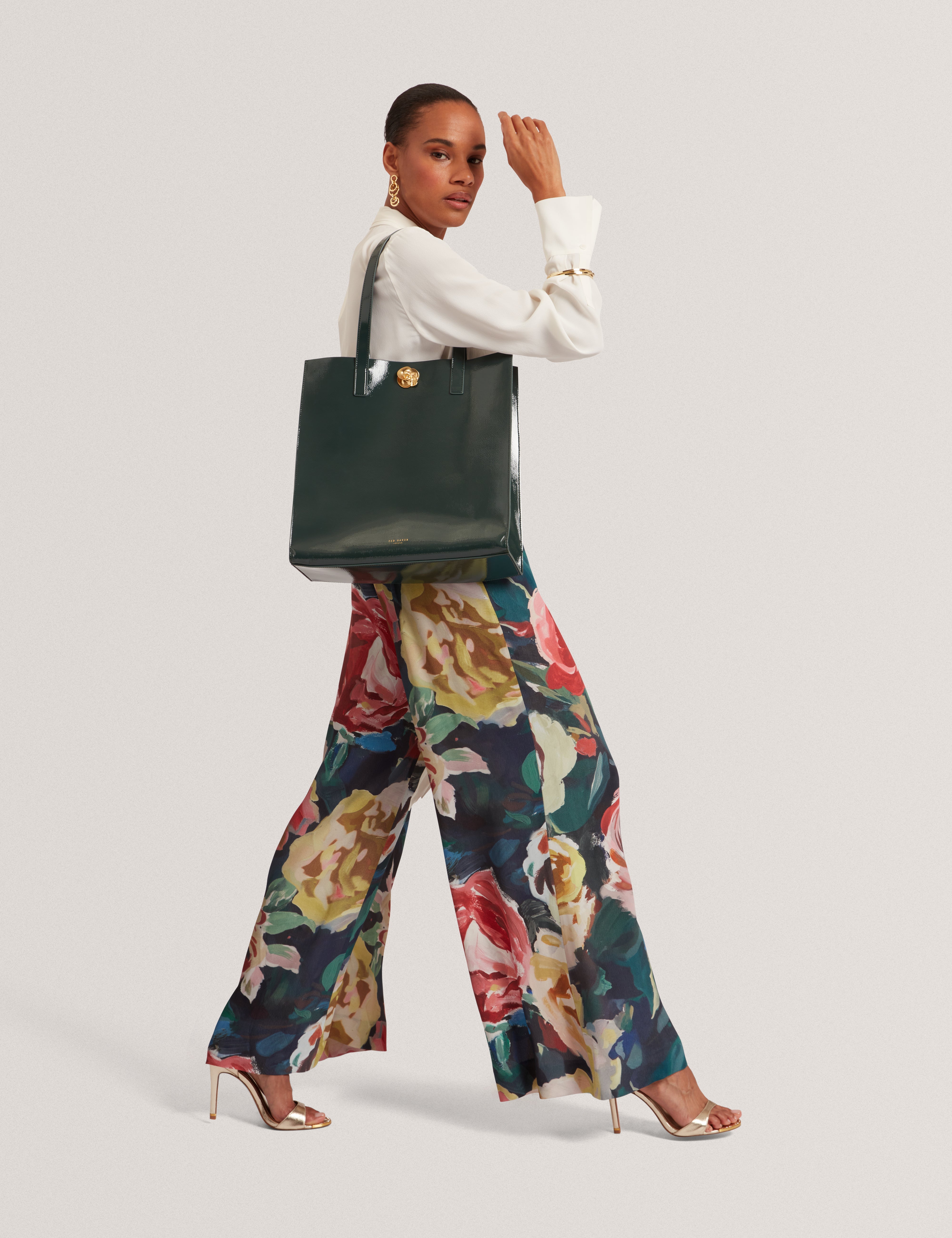 Rosenni Rose Detail Crinkle Large Tote Bag Dk-Green