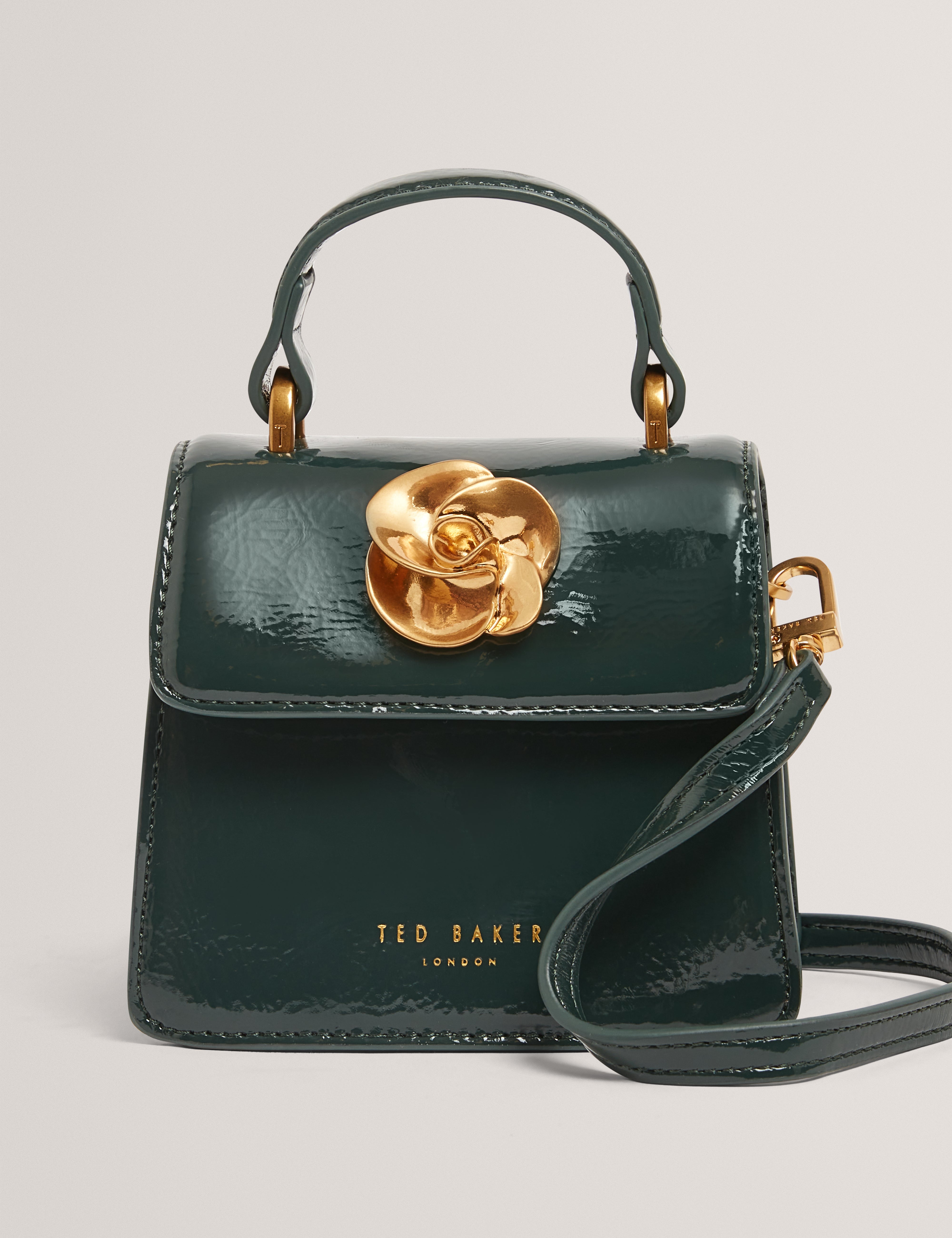 Roselah Rose Detail Square Mini Top Handle Bag Dk-Green