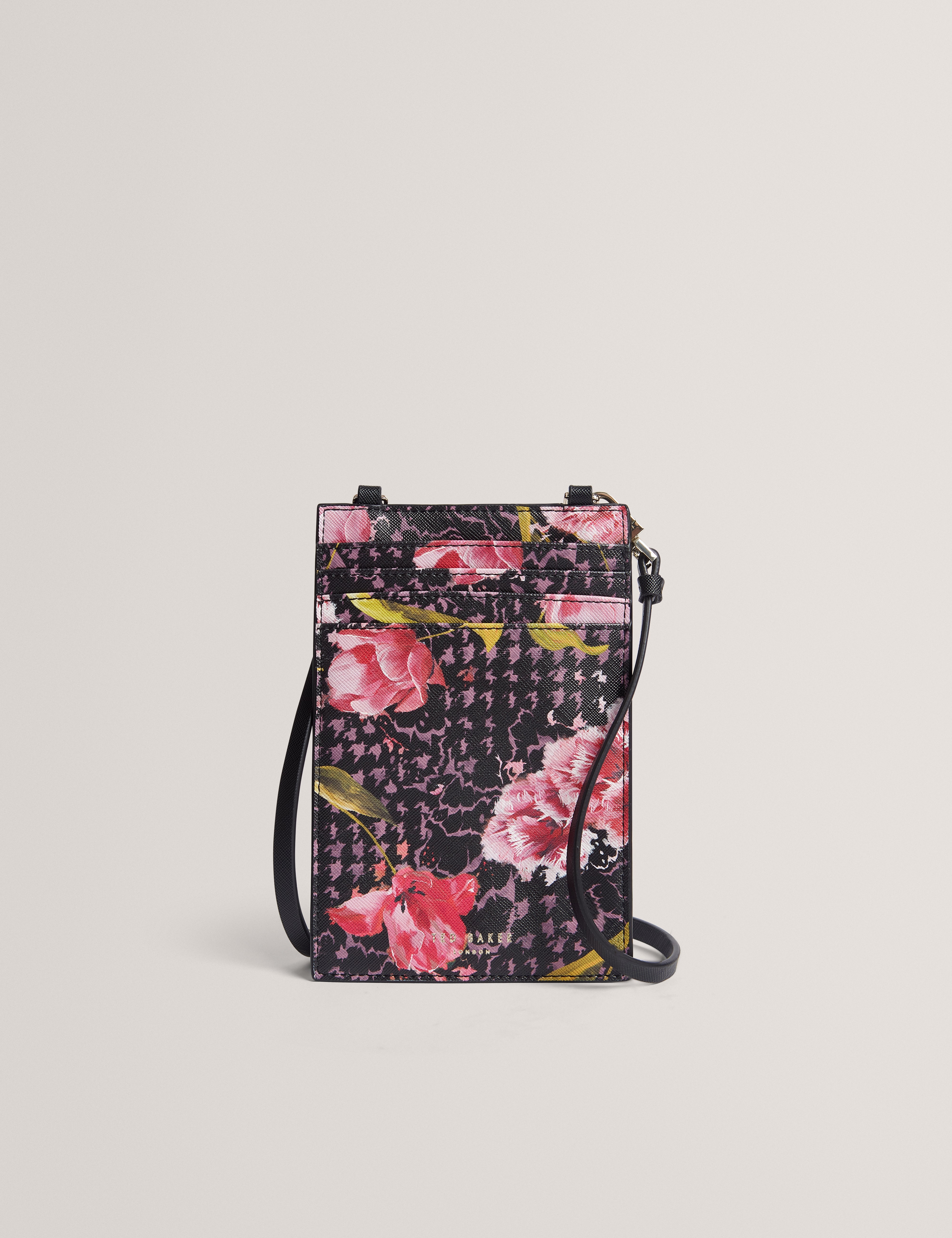 Tulsah Floral Printed Lanyard Phone Pouch Black