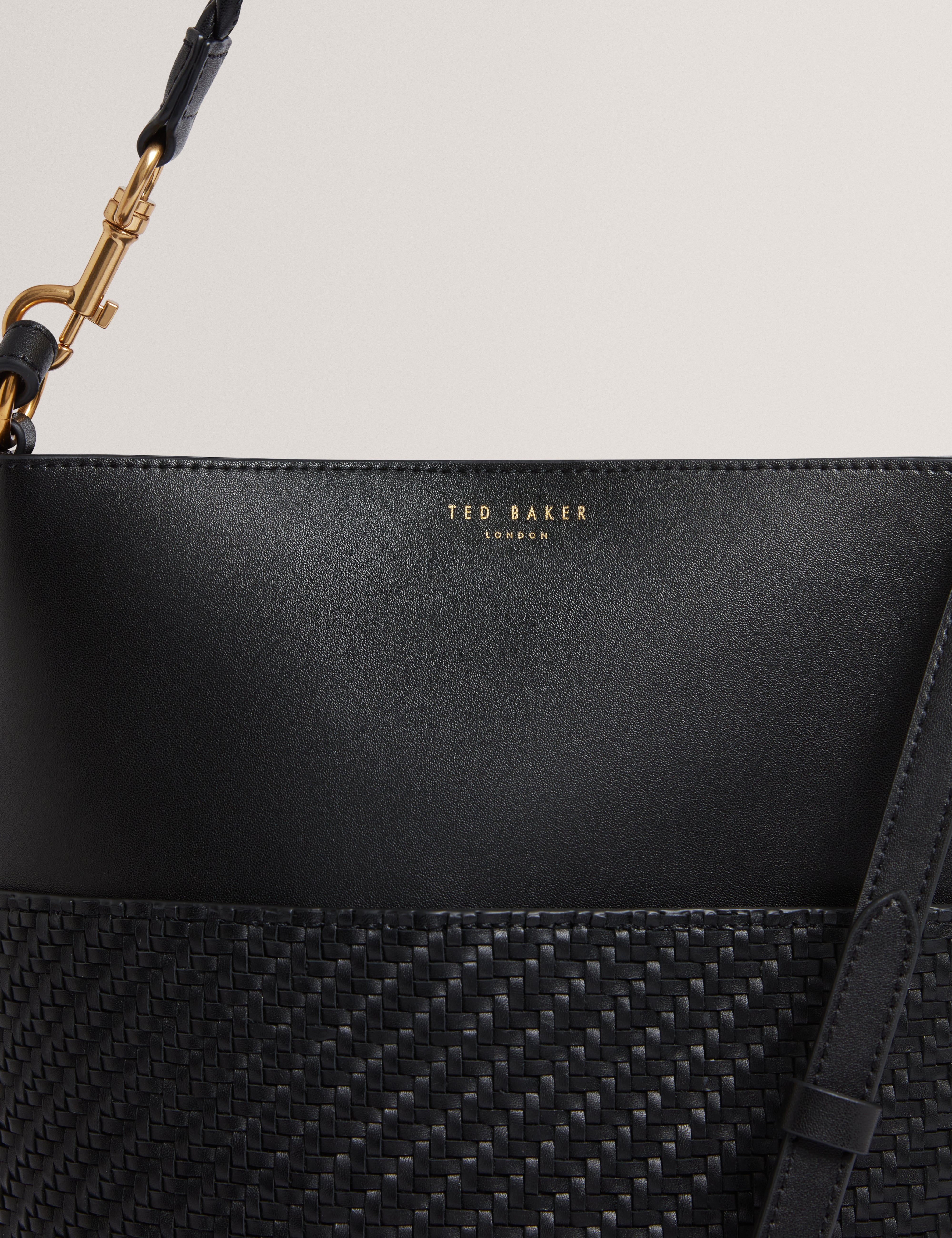 Wyynie Elongated Woven Handle Leather Bucket Ba Black