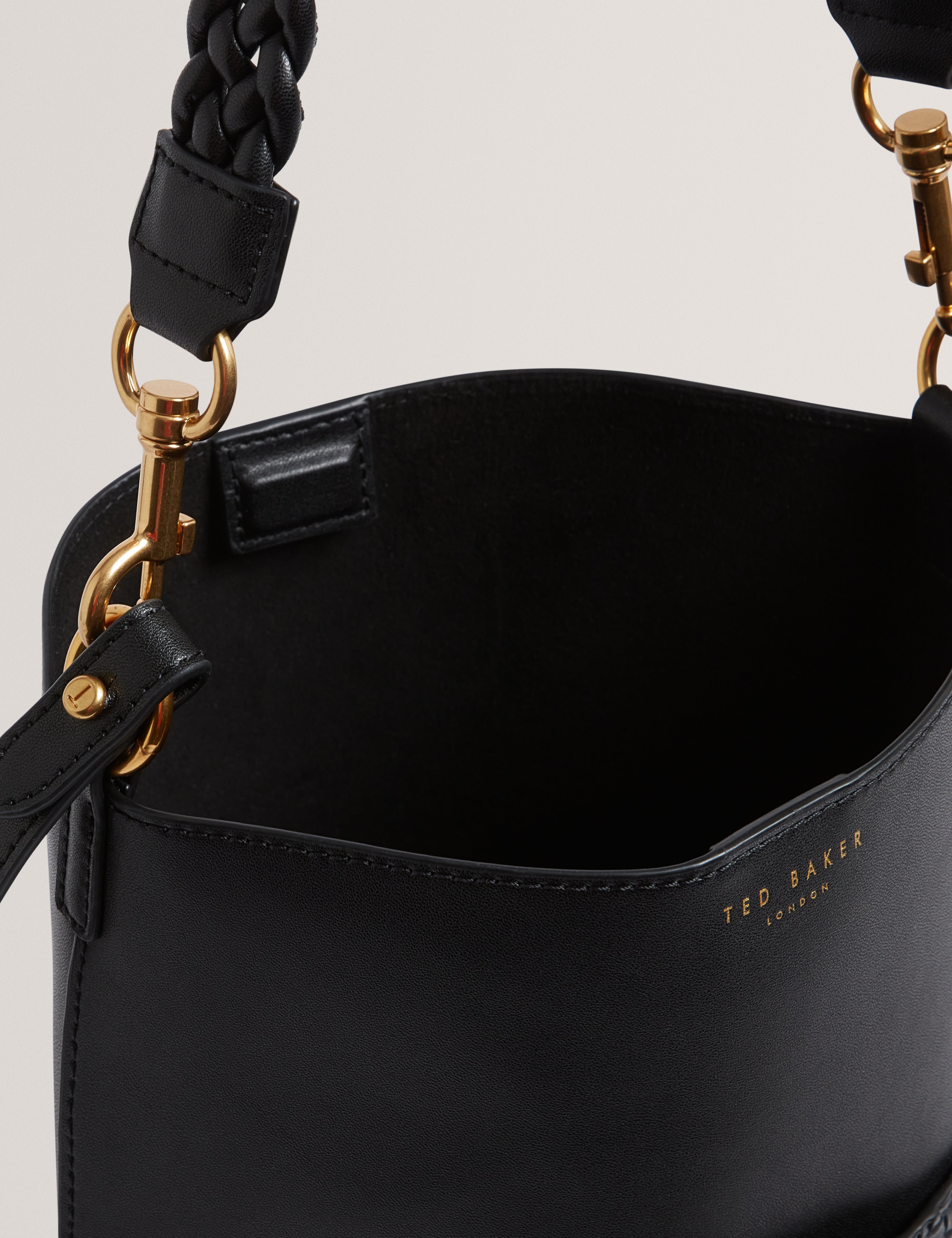 Wyynie Elongated Woven Handle Leather Bucket Ba Black