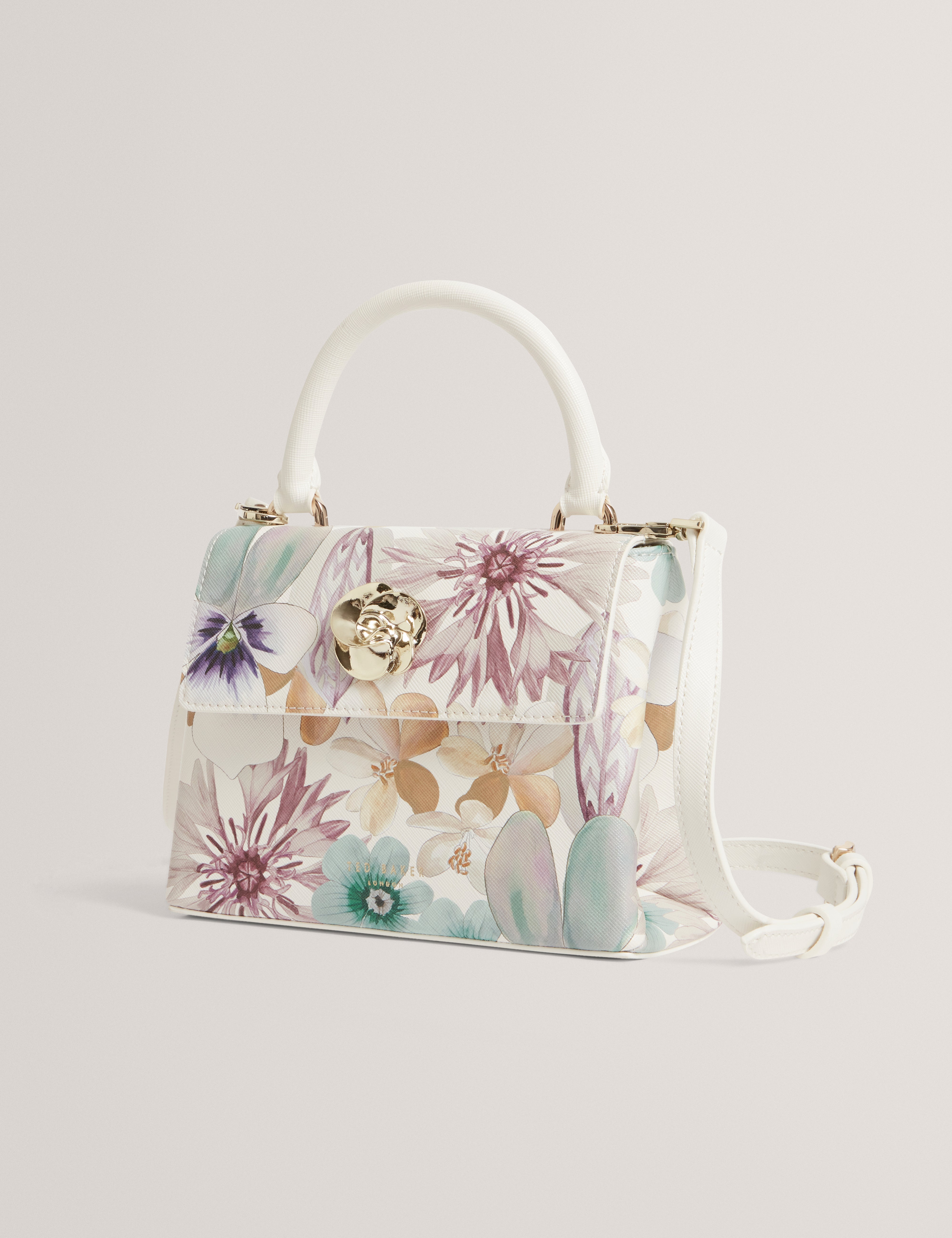 Helensi Petal Print Mini Top Handle Bag White