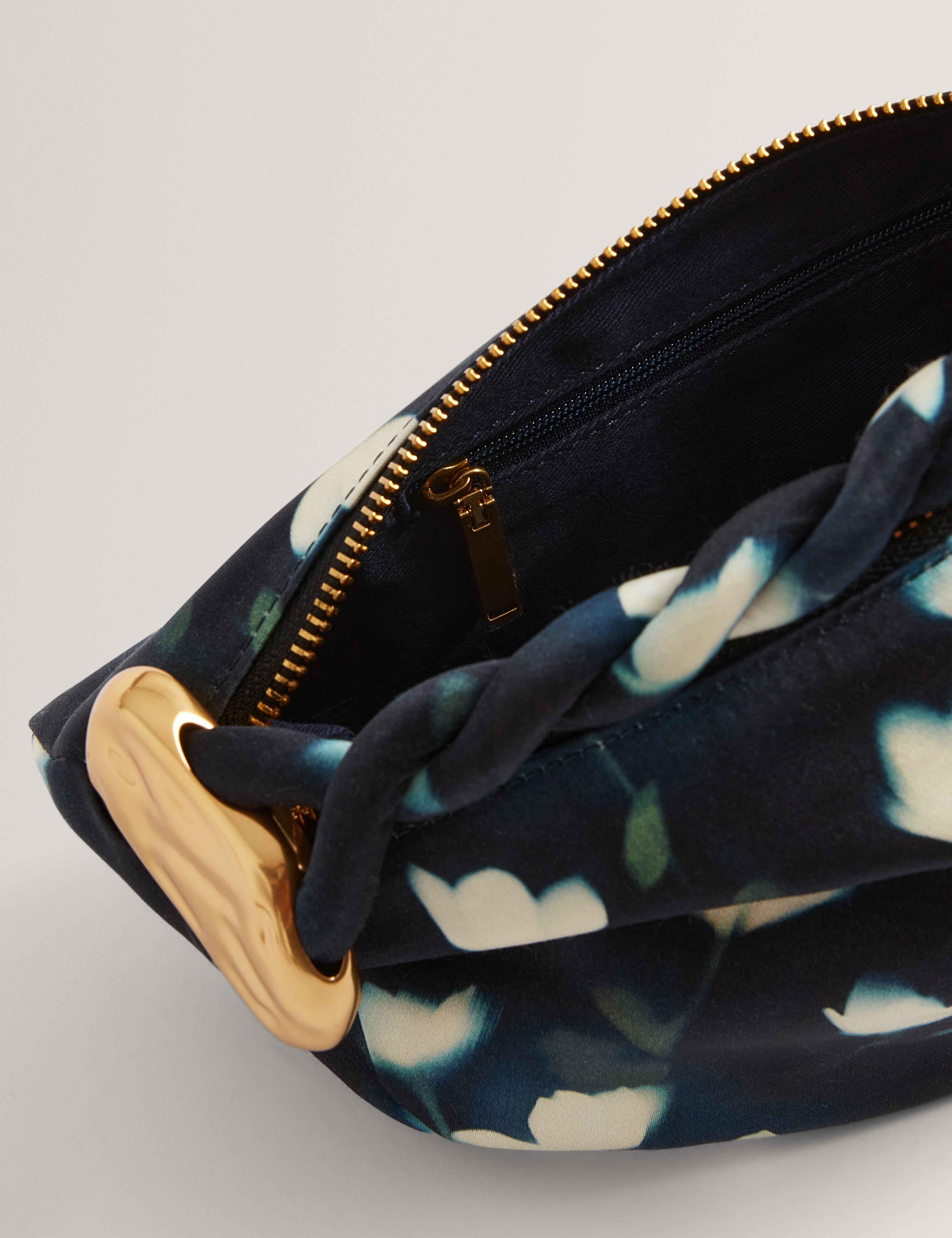 Isli Satin Statement Hardware Printed Hobo Bag Navy
