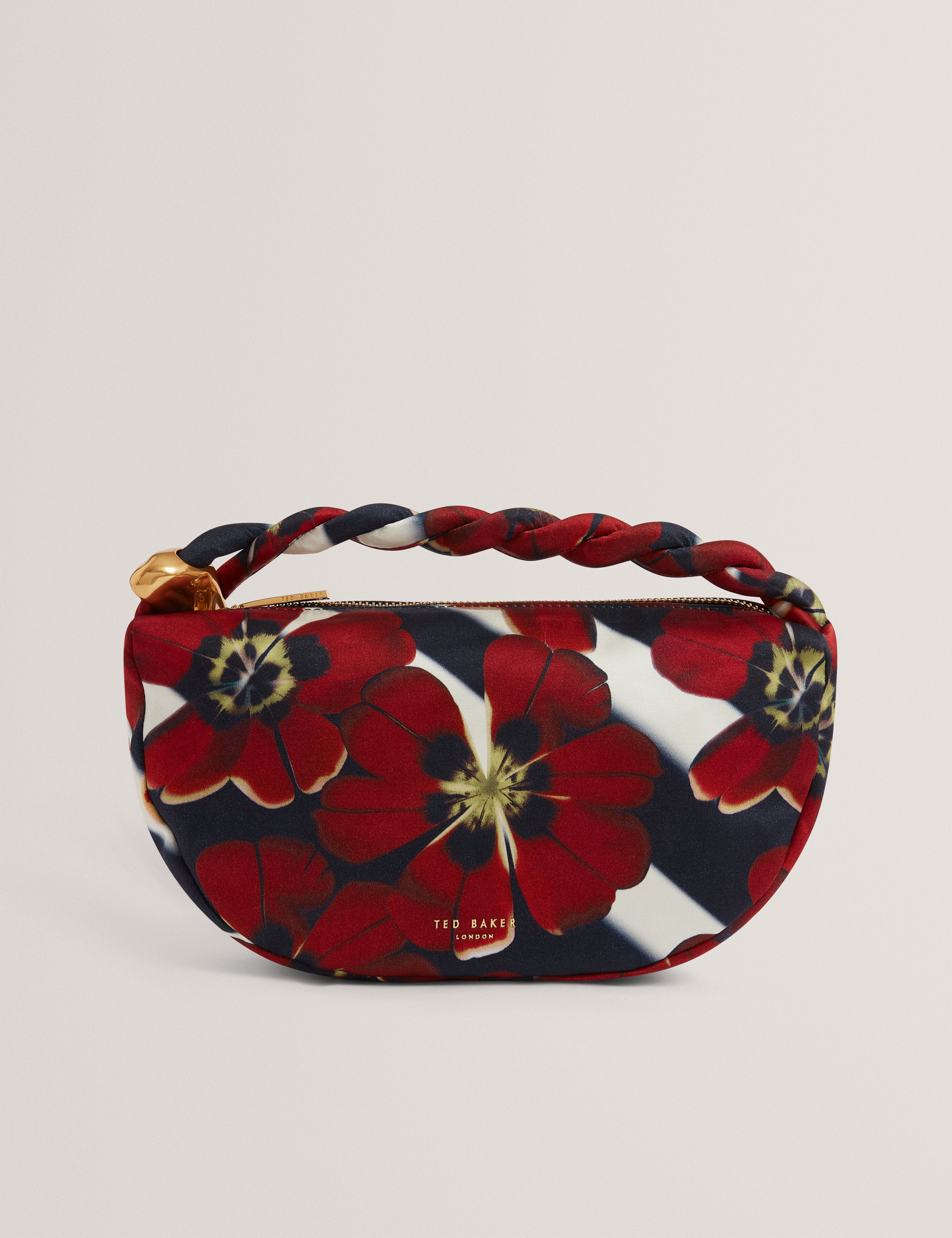 Isli Satin Statement Hardware Printed Hobo Bag Red